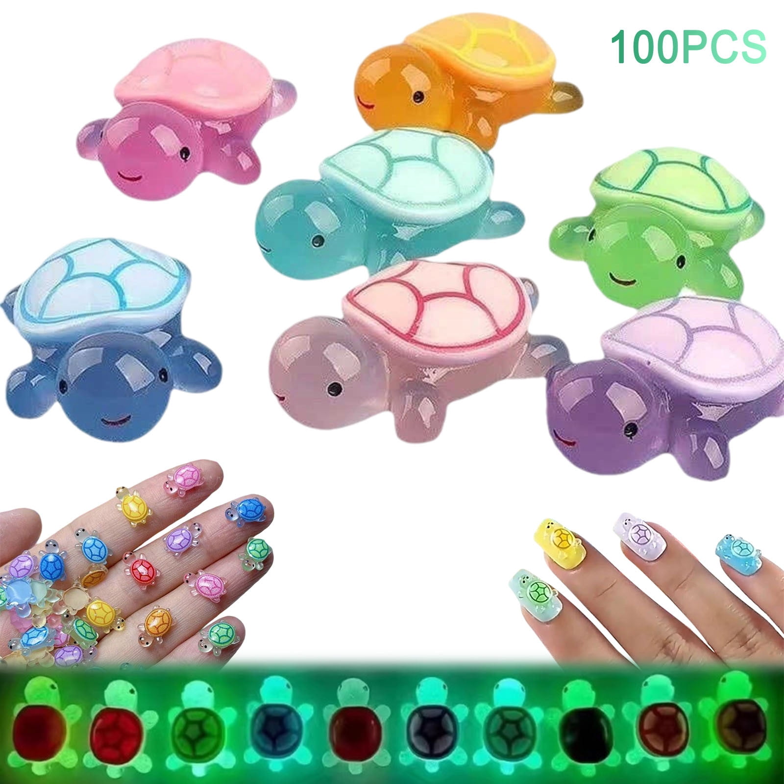 100 PCS Cute Tiny Turtles for Crafts - Mini Turtle Figurines Glow in The Dark Miniatures Resin Turtles Cute for Fairy Garden Moss Landscape Party Decoration Hidden Game Nail Art DIY Projects - Image 4
