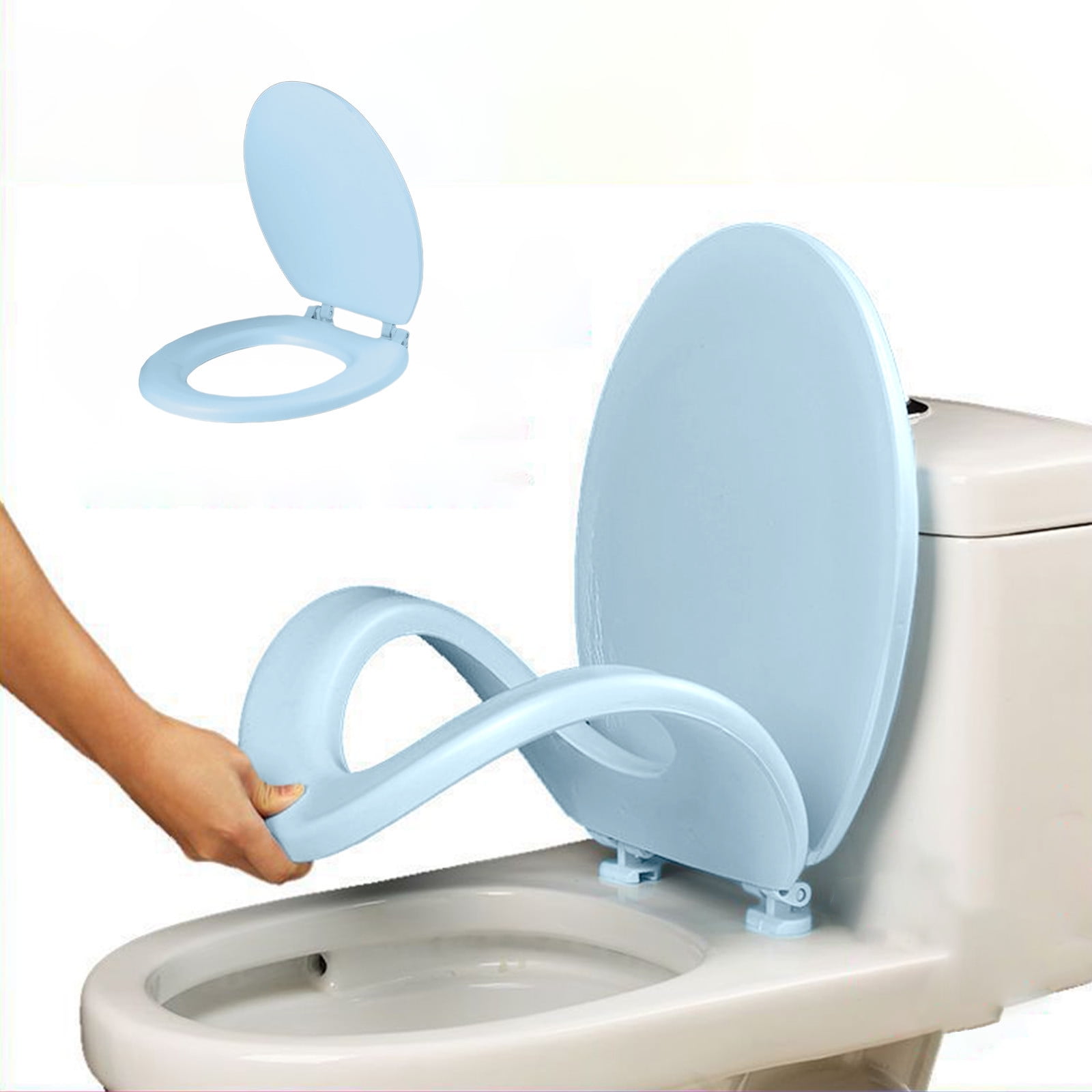 Universal Round Toilet Seat - 15.7 x 13.4 Inch Soft Close Plastic Toilet Lid with Foam Cushion, Easy Install & Clean, Durable Design for Standard Toilets Blue - Image 1