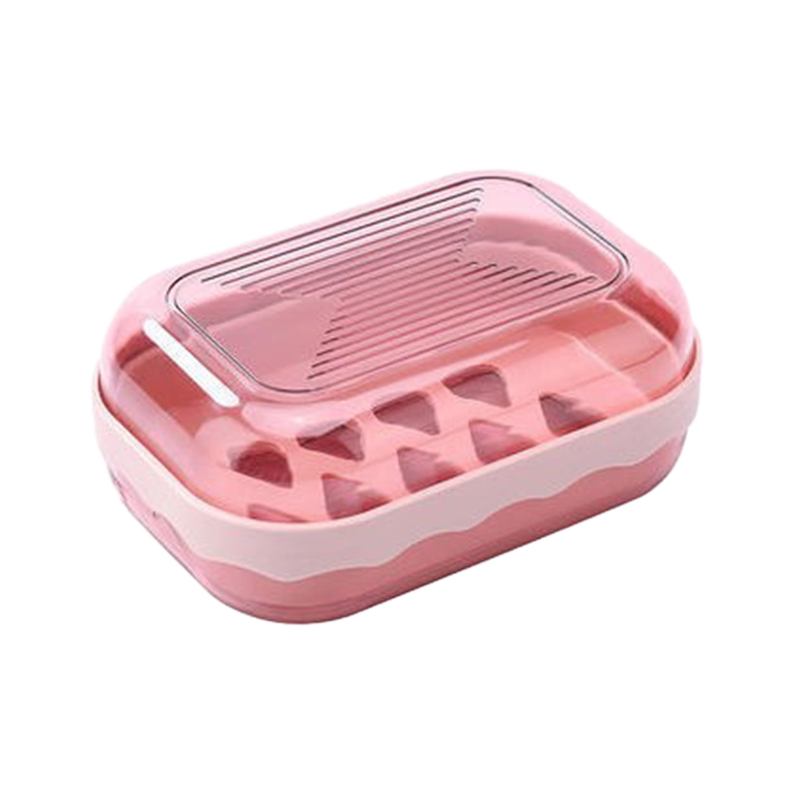 Covered Soap Box with Lid - Plastic Bar Soap Case with Drain Tray, Portable Countertop Soap Container, Water-Resistant, Easy to Clean, 5.03 x 3.46 x 2.16 inches, for Home & Travel Use Pink - Image 2