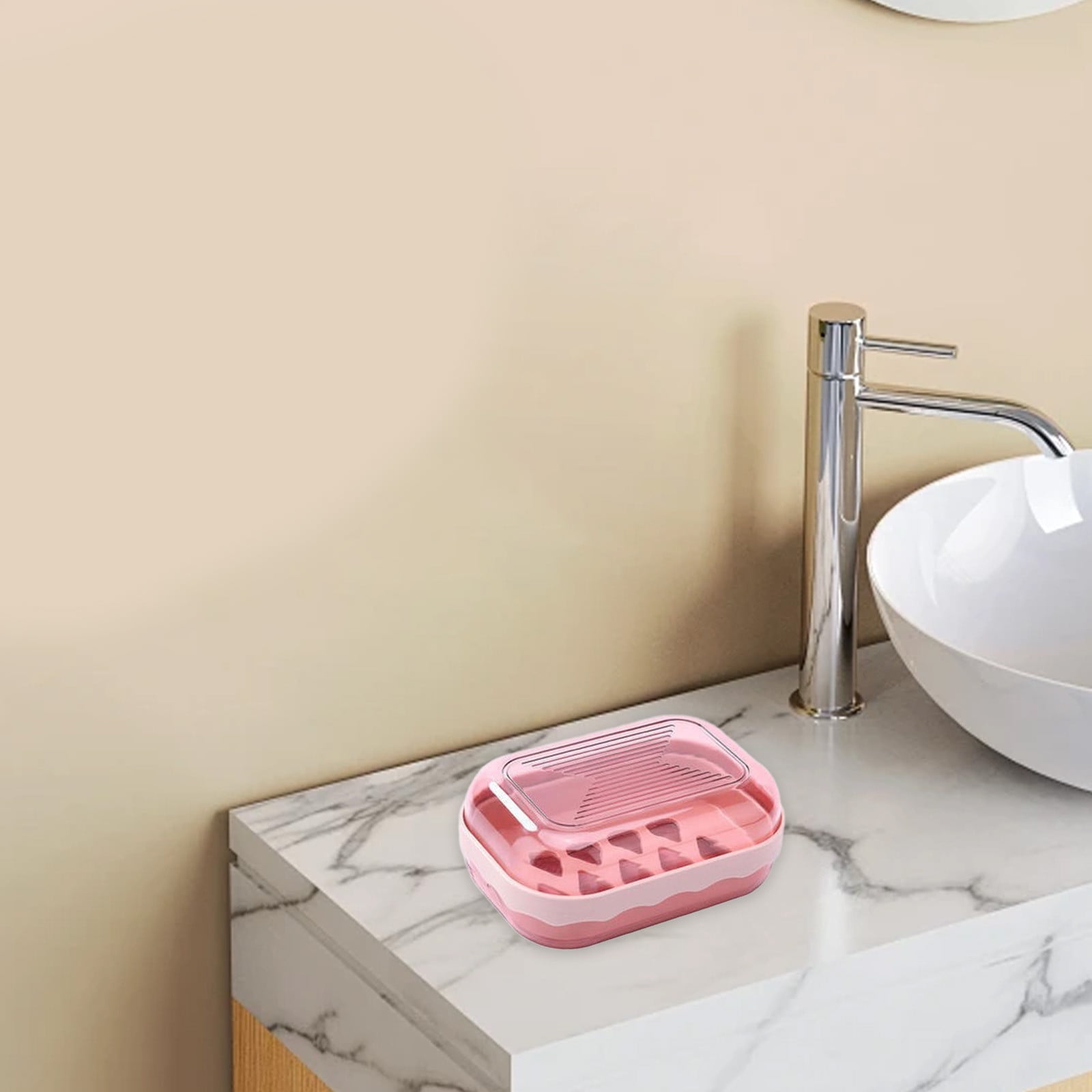 Covered Soap Box with Lid - Plastic Bar Soap Case with Drain Tray, Portable Countertop Soap Container, Water-Resistant, Easy to Clean, 5.03 x 3.46 x 2.16 inches, for Home & Travel Use Pink - Image 4