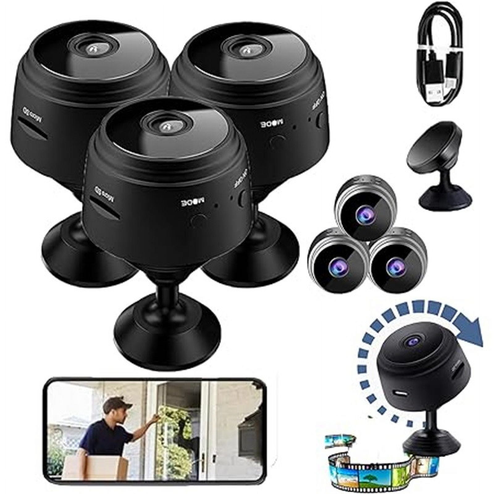 Magnetic Mini Security Camera - 3 Pack 1080P WiFi Wireless Security Camera - Motion Detection, Night Vision, Loop Recording, USB Rechargeable, Indoor & Outdoor Use, Home/Office Surveillance - Image 1