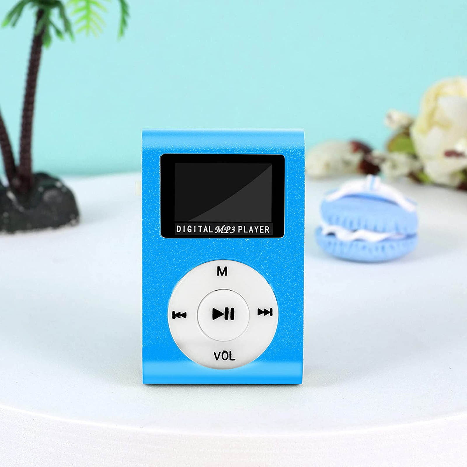 Portable MP3 Player with Clip - Mini USB LCD Screen MP3 Player, Support MP1, MP2, MP3 Music Formats, Built-in Rechargeable Battery,Includes Headphones, for Sports and Outdoor Activities Blue - Image 1
