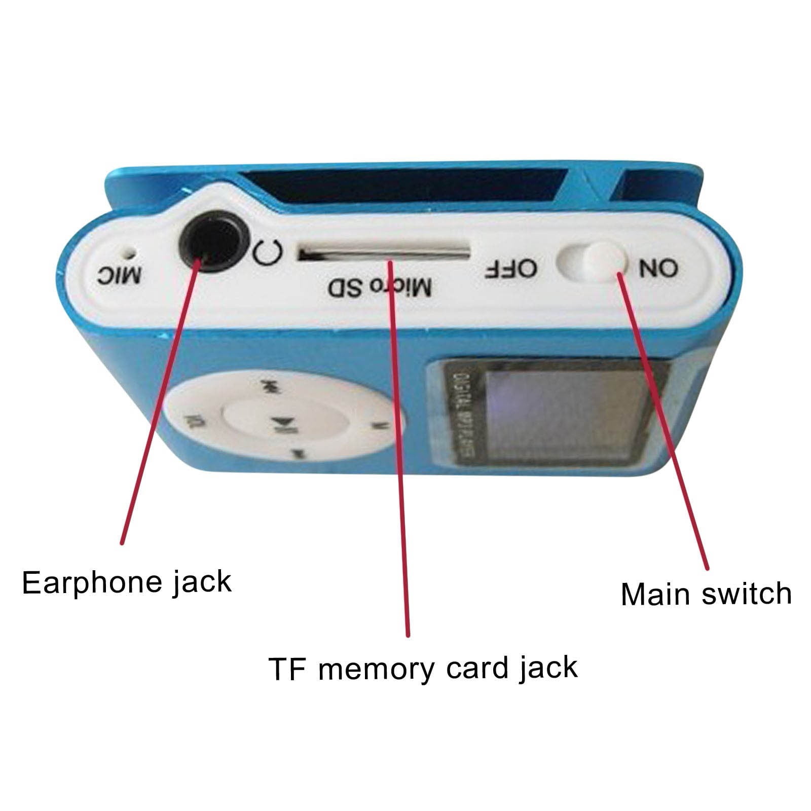 Portable MP3 Player with Clip - Mini USB LCD Screen MP3 Player, Support MP1, MP2, MP3 Music Formats, Built-in Rechargeable Battery,Includes Headphones, for Sports and Outdoor Activities Blue - Image 3