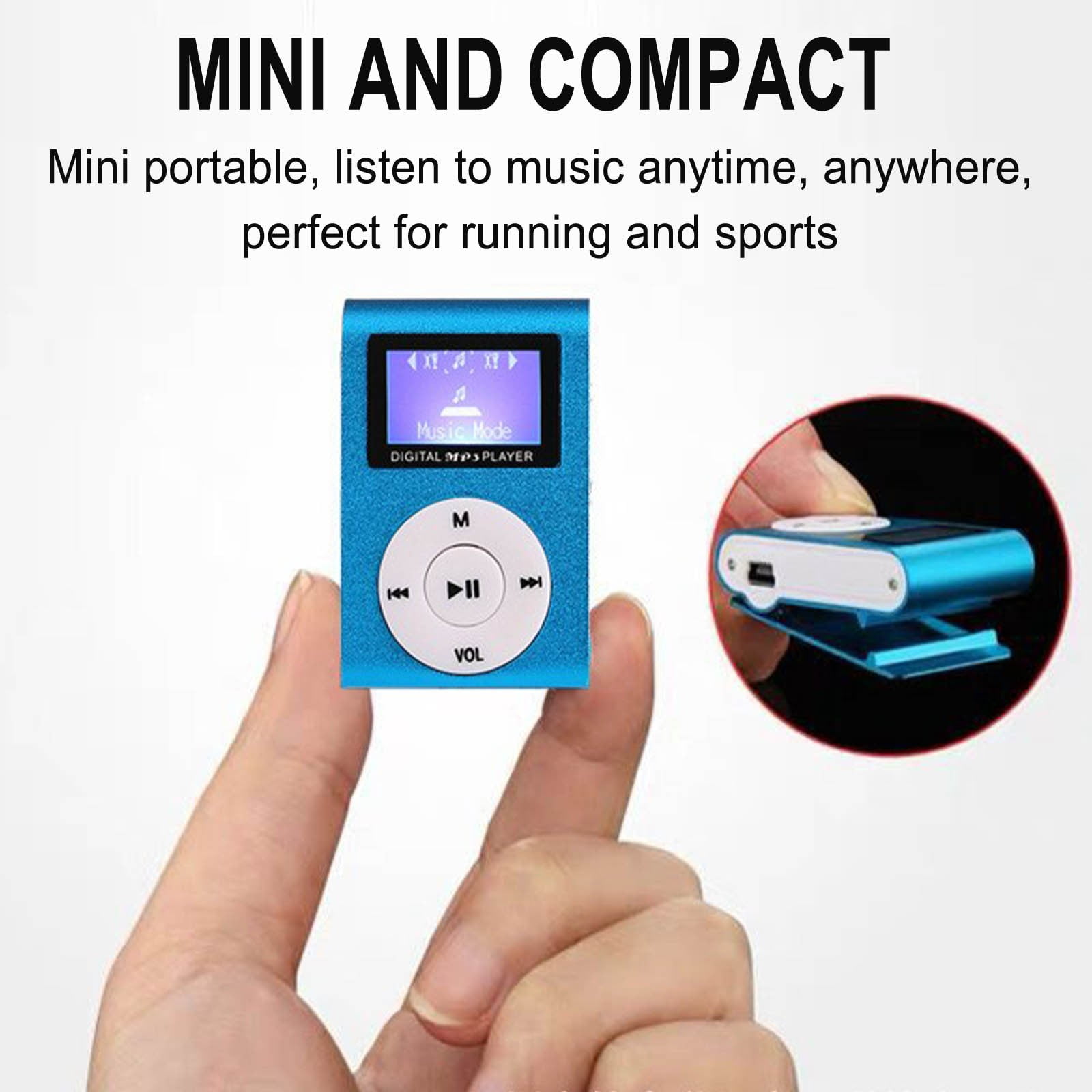Portable MP3 Player with Clip - Mini USB LCD Screen MP3 Player, Support MP1, MP2, MP3 Music Formats, Built-in Rechargeable Battery,Includes Headphones, for Sports and Outdoor Activities Blue - Image 4