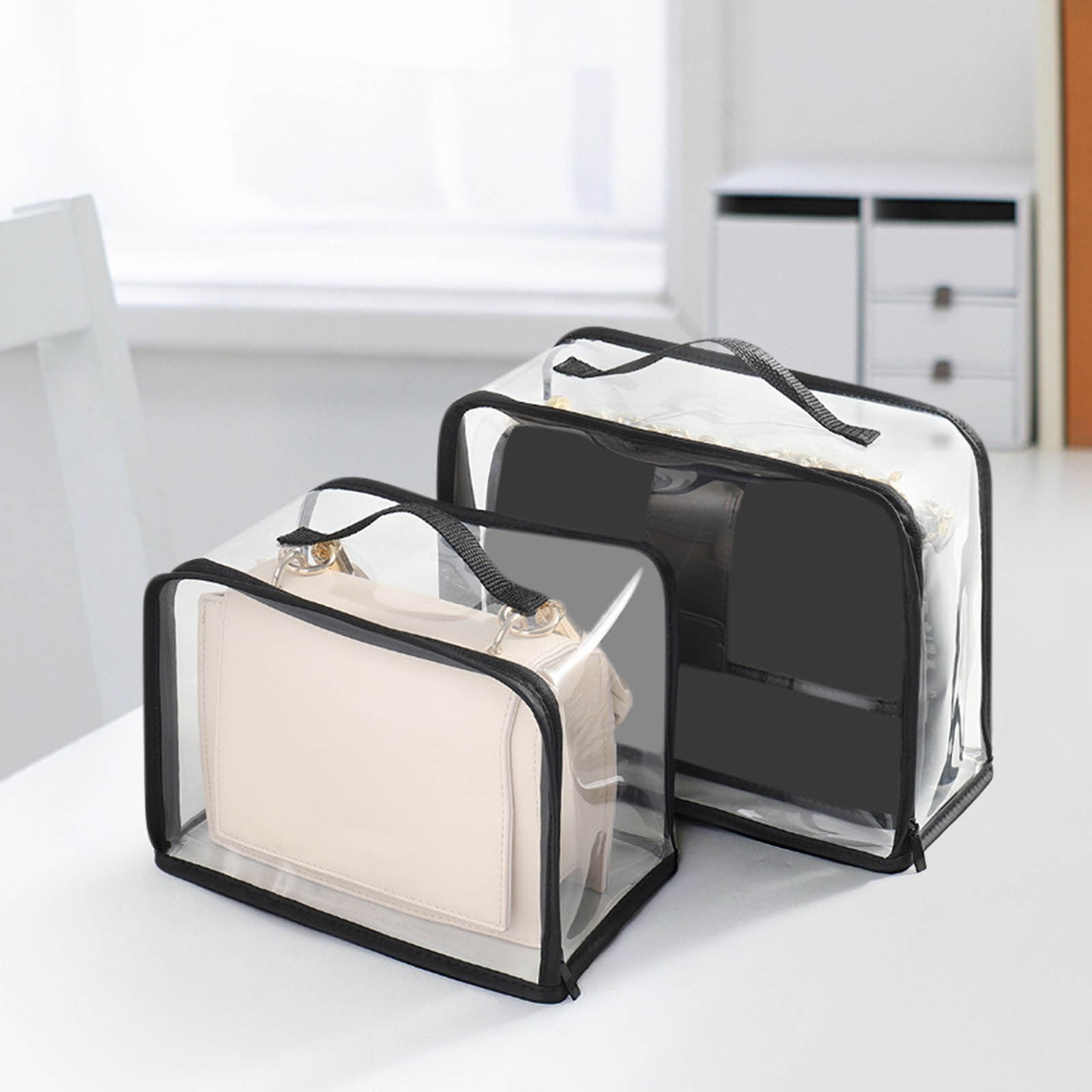 Clear Makeup Bags - Visual Bag Organizing Bag, Large Cosmetic Makeup Bags Set Clear PVC with Zipper Handle Portable Travel Luggage Pouch Airport Airline Vacation Organization A - Image 6