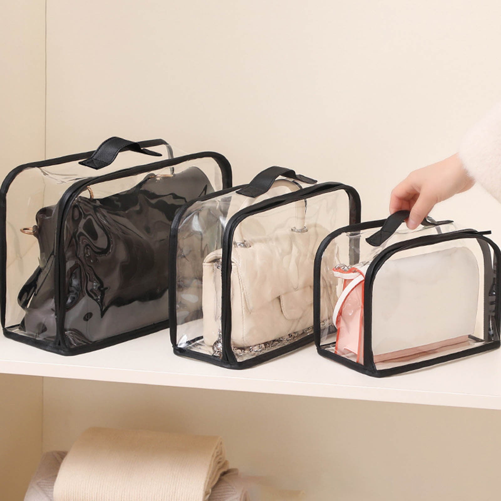 Clear Makeup Bags - Visual Bag Organizing Bag, Large Cosmetic Makeup Bags Set Clear PVC with Zipper Handle Portable Travel Luggage Pouch Airport Airline Vacation Organization B - Image 5