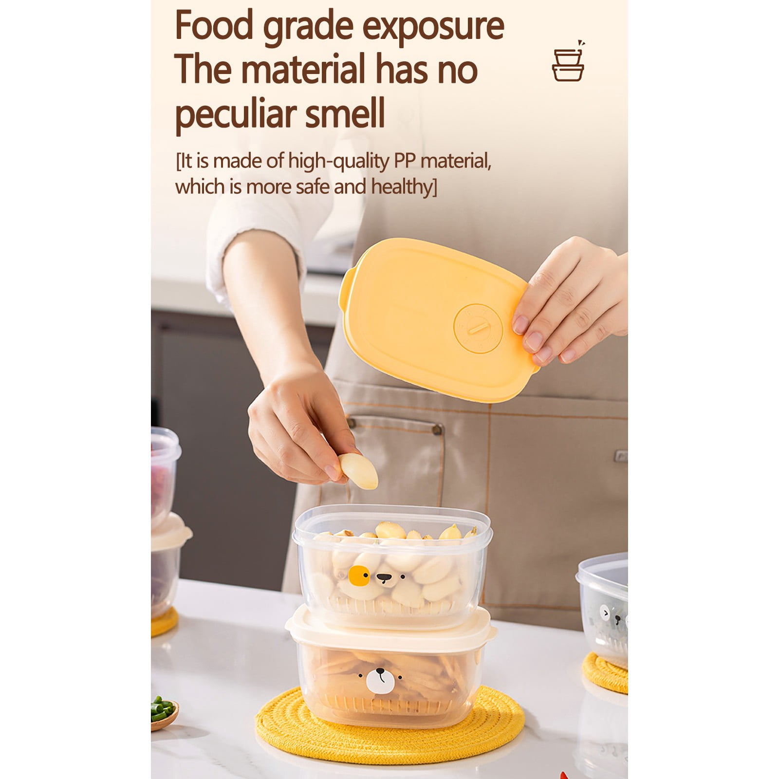 Shallots Ginger Garlic Storage Box - 5.9x2.8in Food-grade Refrigerator Fresh-keeping Box with Detachable Draining Basket for Vegetables, Minced Garlic & Food Prep Pink - Image 3