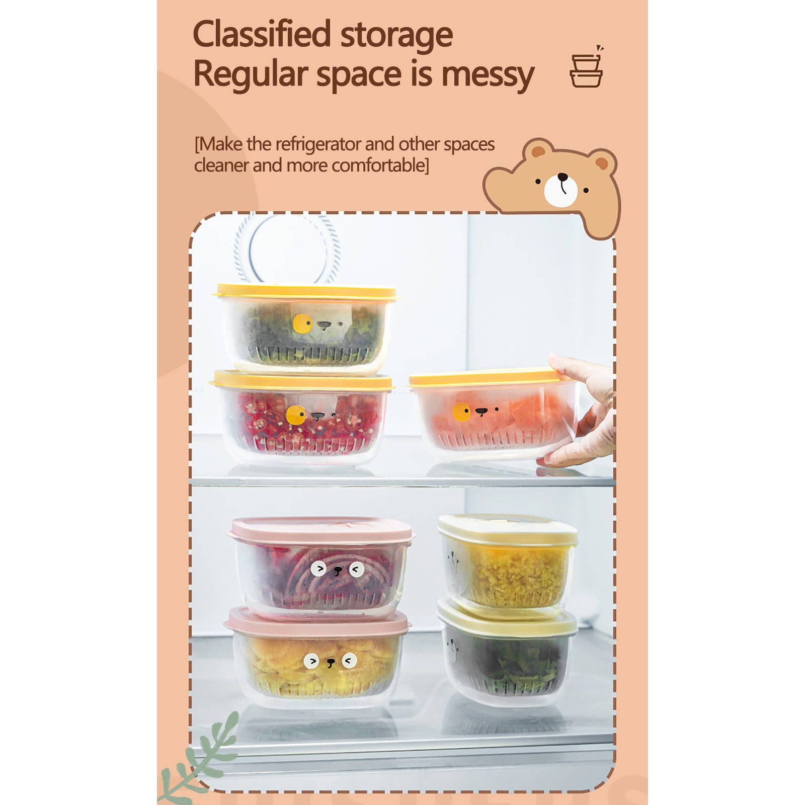 Shallots Ginger Garlic Storage Box - 5.9x2.8in Food-grade Refrigerator Fresh-keeping Box with Detachable Draining Basket for Vegetables, Minced Garlic & Food Prep White - Image 6