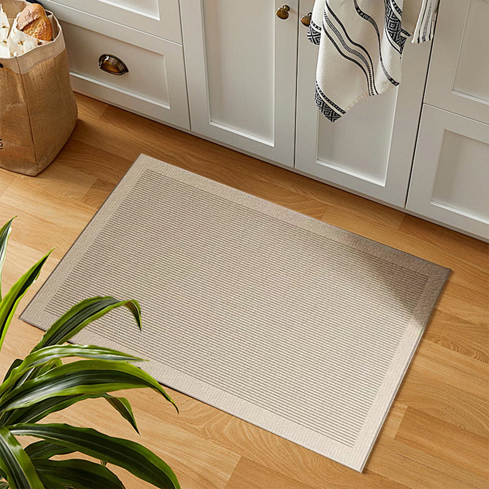 Ultra Thin Door Mat Indoor Enrance,Thin Door Mats for Inside Entry,Non-Slip Rubber Backing Entryway Rug,Absorbent Washable Floor mats for Bathroom,Striped Carpet Bedroom Carpet 23.6x15.7in Beige - Image 4