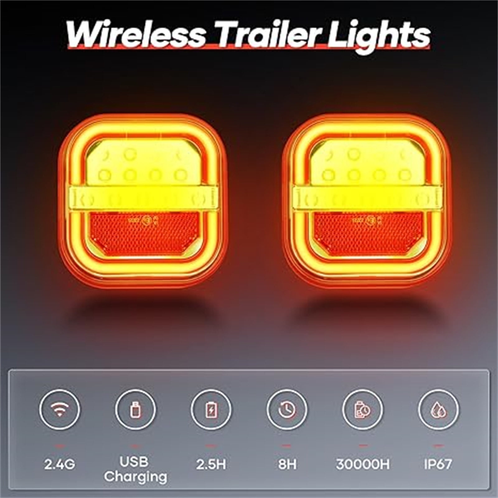 Trailer Lights,Boat Trailer Lights,Wireless ,LED Rear Tail Lights Dynamic Stop Brake Indicator Lamp Trailer ,Utility Boat Trailer Submersible ,Magnetic & Screw Mount Tow Lights,Waterproof Reflective - Image 4