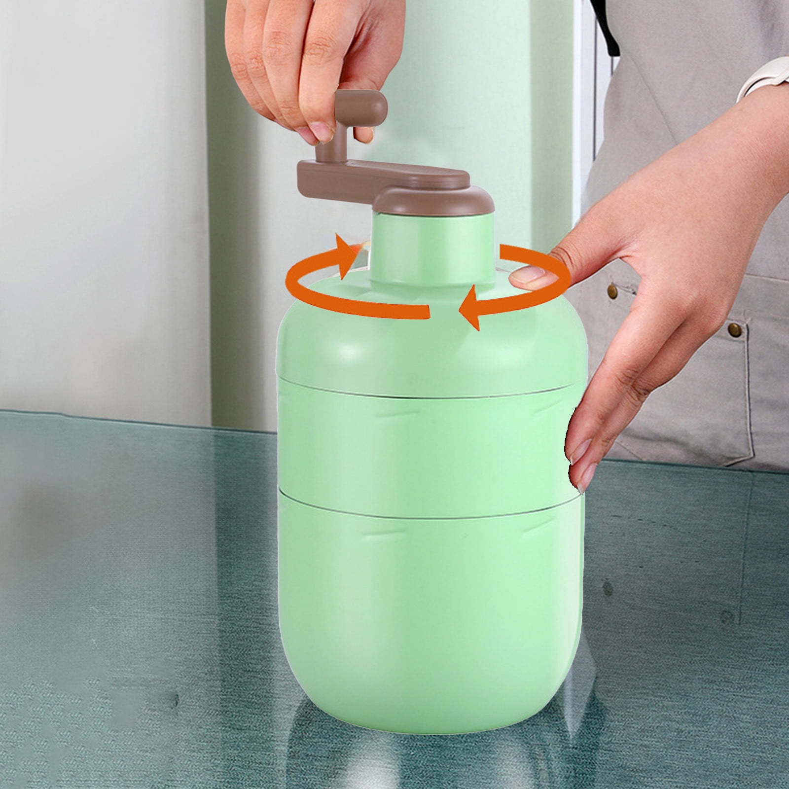 Manual Ice Crusher - Hand-Cranked Shaving Machine for Household & Commercial Use - Stainless Steel Blades, 10.04x5.04x5.04in - White, Green, Silver - for Summer Drinks & Slushies, Includes Ice Box Green - Image 4