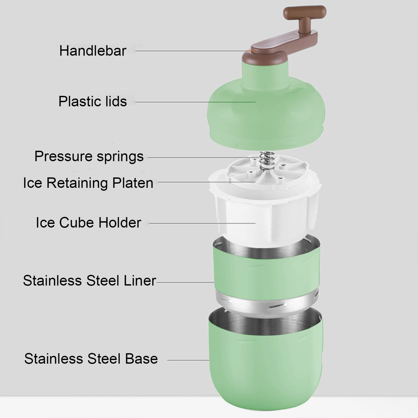 Manual Ice Crusher - Hand-Cranked Shaving Machine for Household & Commercial Use - Stainless Steel Blades, 10.04x5.04x5.04in - White, Green, Silver - for Summer Drinks & Slushies, Includes Ice Box Green - Image 5