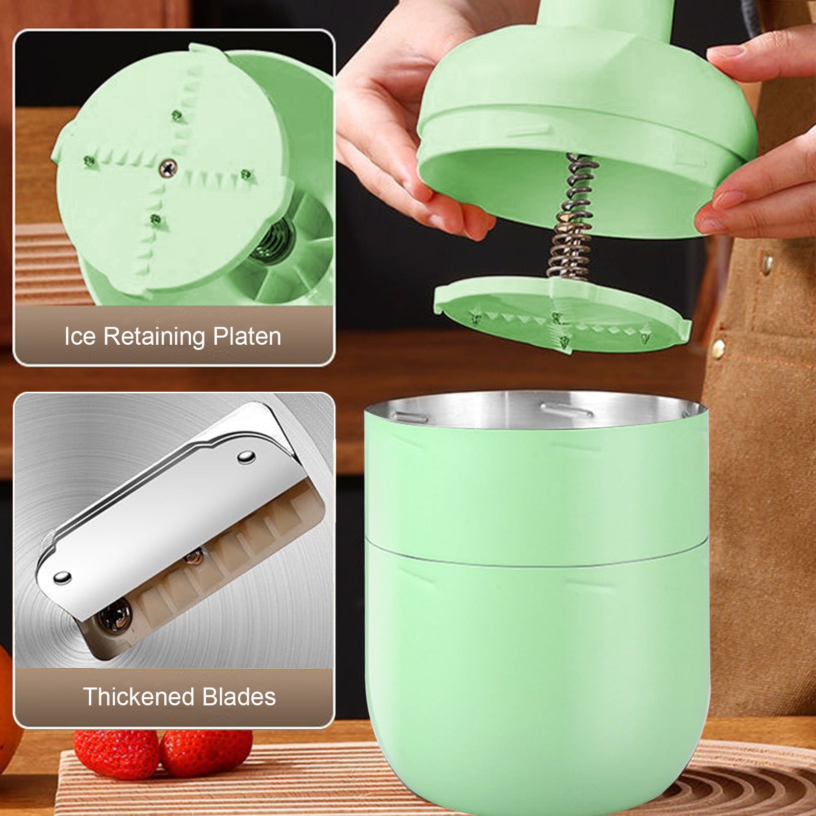 Manual Ice Crusher - Hand-Cranked Shaving Machine for Household & Commercial Use - Stainless Steel Blades, 10.04x5.04x5.04in - White, Green, Silver - for Summer Drinks & Slushies, Includes Ice Box Green - Image 6