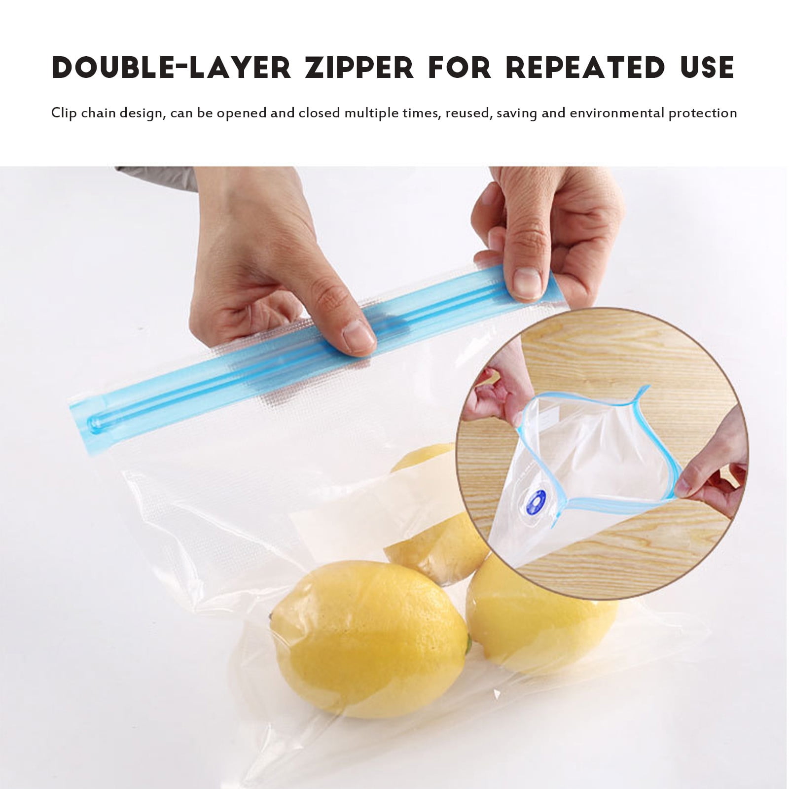 10-Pack Reusable Vacuum Food Storage Bags - BPA-Free, Various Sizes, Double Zipper Seal, Easy-to-Use Vacuum Sealer Bags for Food, Pet Treats & Small Items - Clear, Space-Saving, Freshness Preservation Clear - Image 4