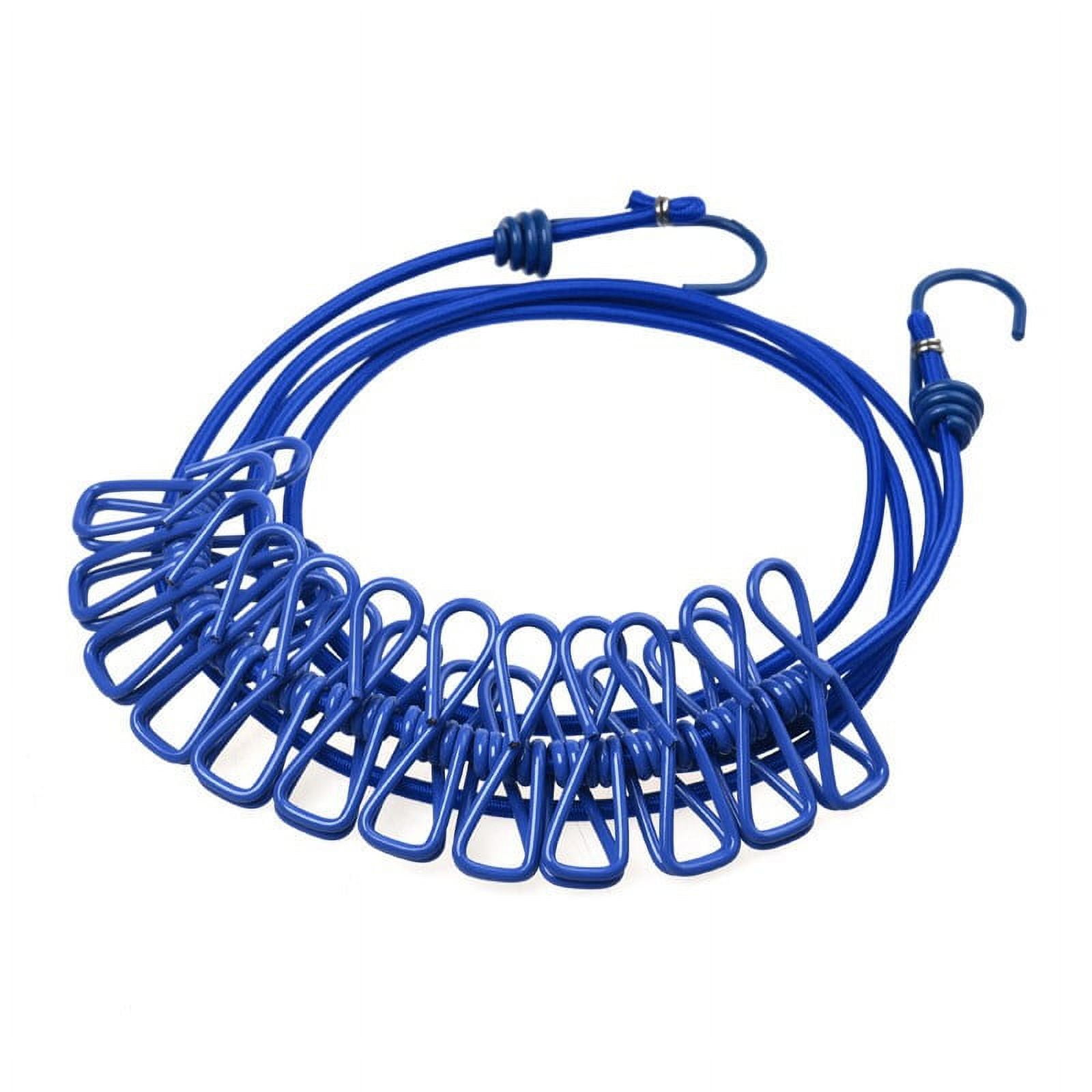 Portable Clothesline for Travel, Camping, and RV – Windproof Elastic Clothesline with 12 Clips, 6ft Length, Non-Slip, Space-Saving, Easy to Hang – Ideal for Backyard, Bathroom, and Outdoor Use Blue - Image 1