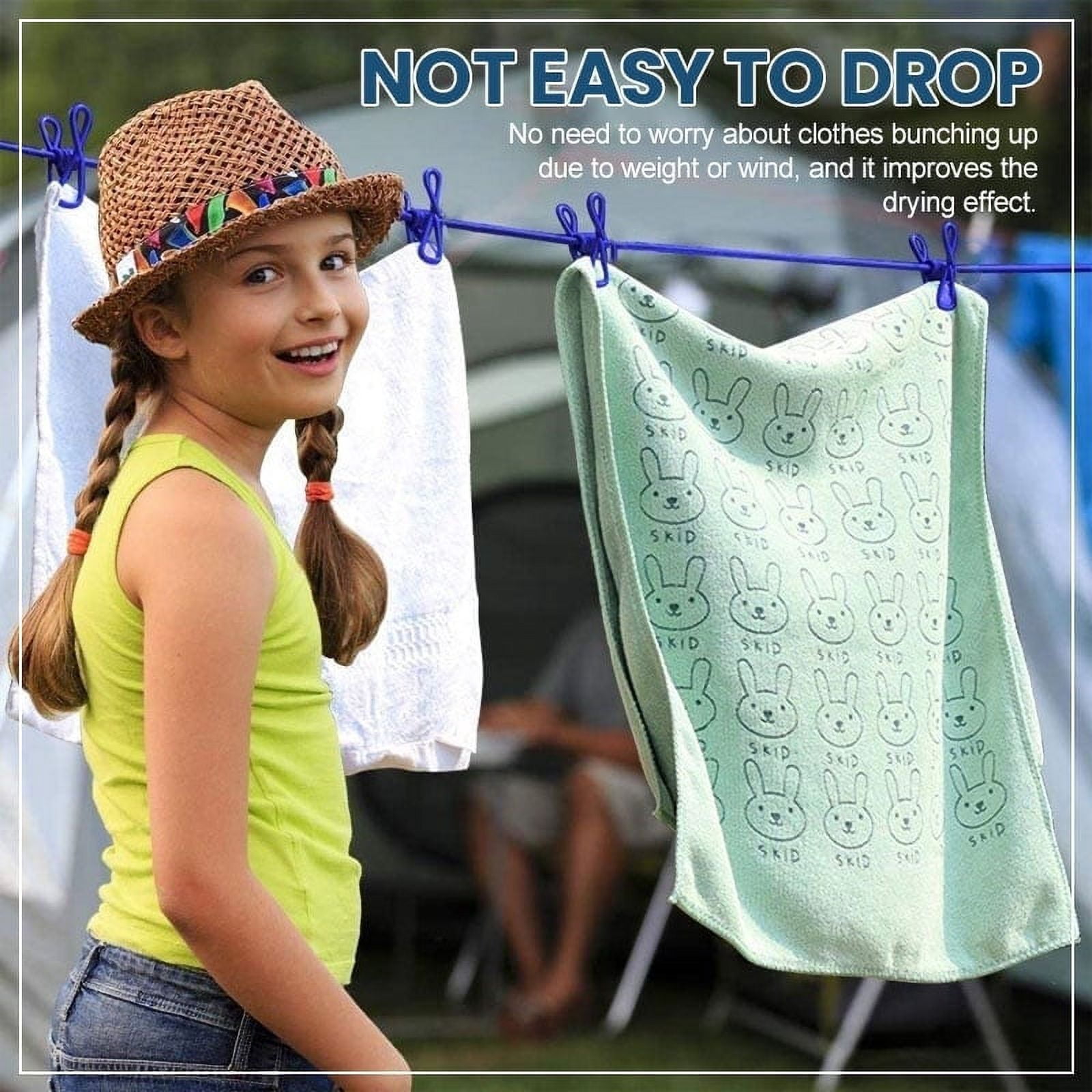 Portable Clothesline for Travel, Camping, and RV – Windproof Elastic Clothesline with 12 Clips, 6ft Length, Non-Slip, Space-Saving, Easy to Hang – Ideal for Backyard, Bathroom, and Outdoor Use Blue - Image 3