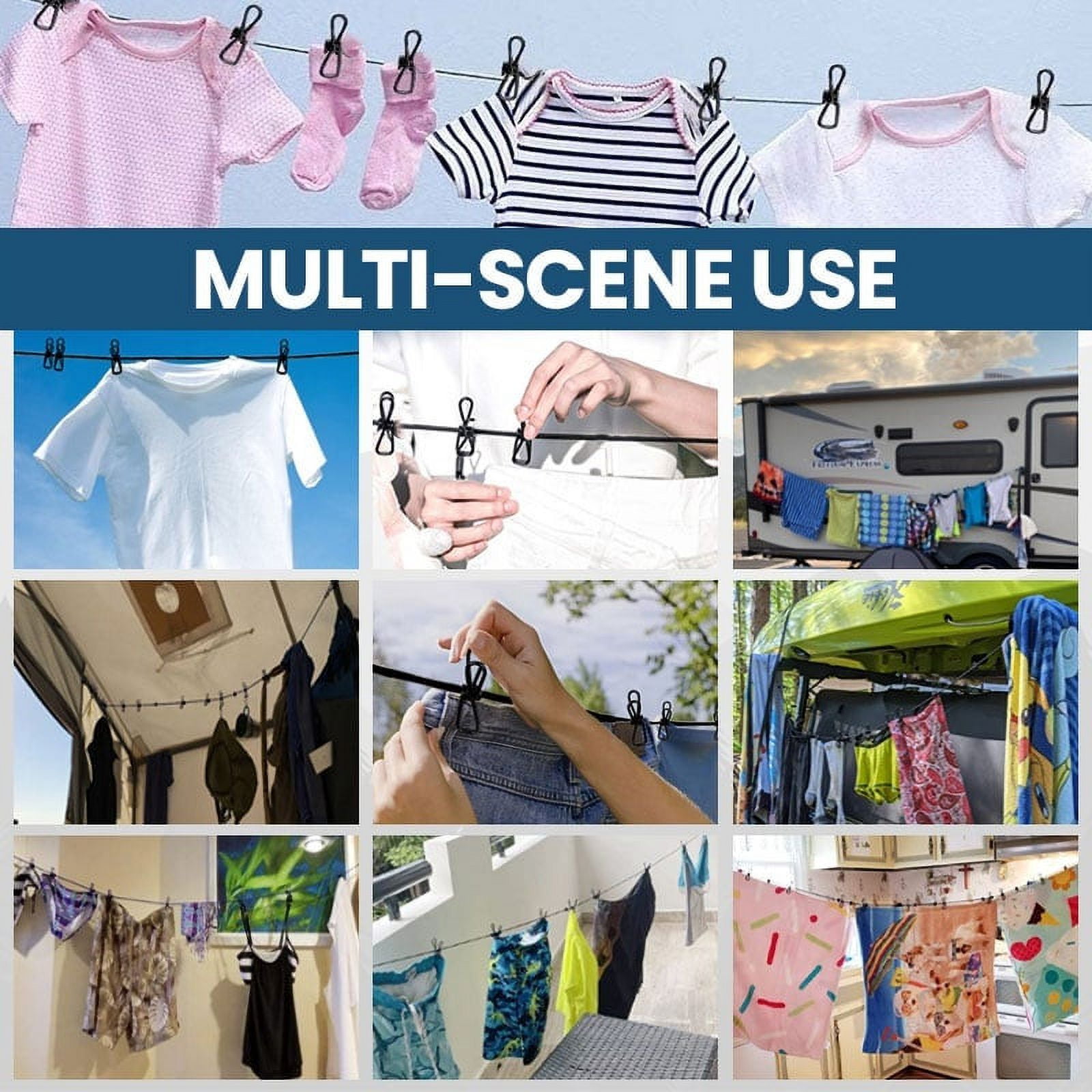 Portable Clothesline for Travel, Camping, and RV – Windproof Elastic Clothesline with 12 Clips, 6ft Length, Non-Slip, Space-Saving, Easy to Hang – Ideal for Backyard, Bathroom, and Outdoor Use Blue - Image 4