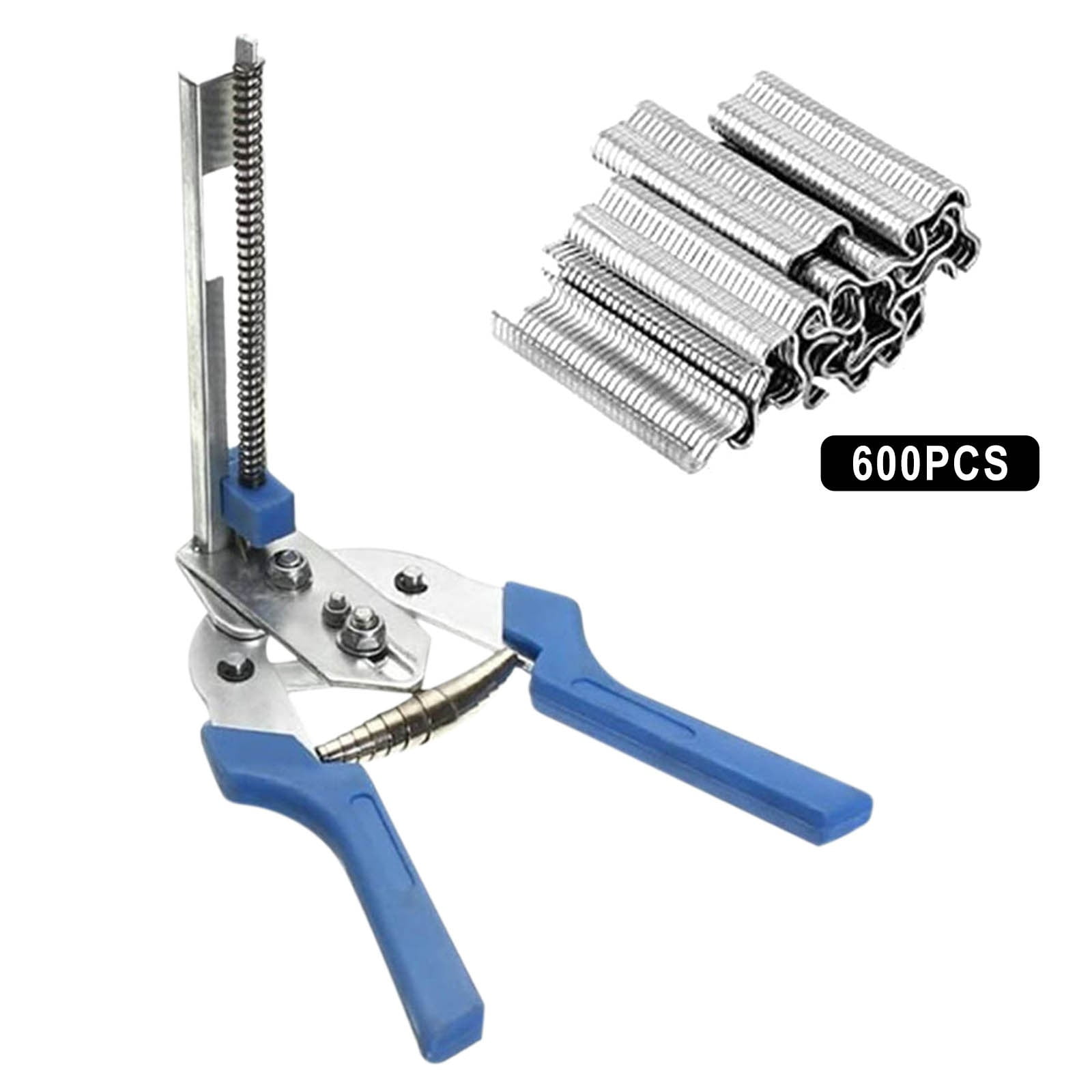 M-Type Nail Ring Pliers Kit with 600 Clips - Automatic Cage Building Tool for Chicken Coops & Fences - Anti-Slip Rubber Handle & Spring-Assisted Operation Blue - Image 1