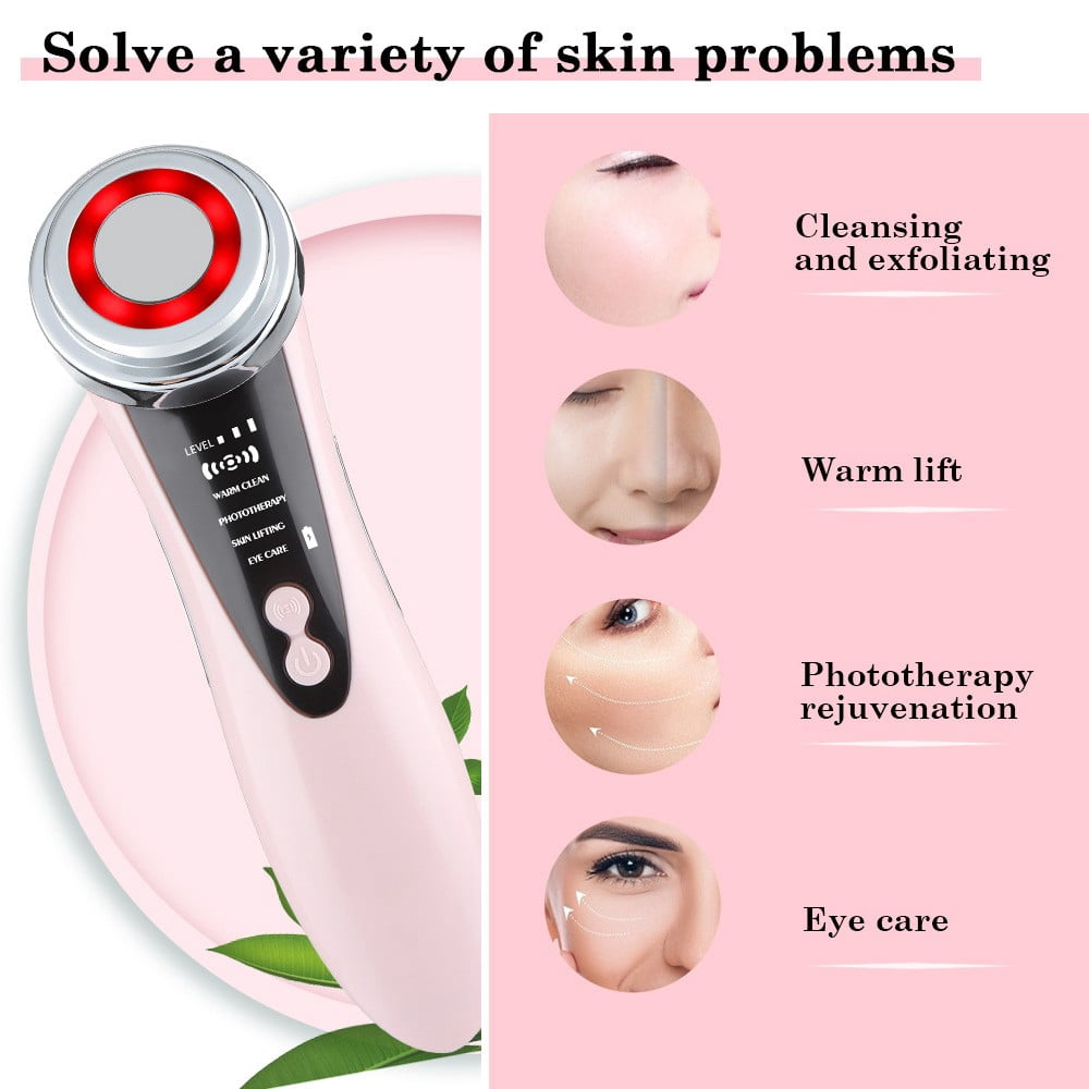 Face Massager Electric Face Lifting 4 in 1 Facial Massager Anti Aging Skin Tightening Firming Skin Care Tools,USB Rechargeable Red Blue Light Thermal Massage Beauty Device 400mah 3.7V/0.6A - Image 4