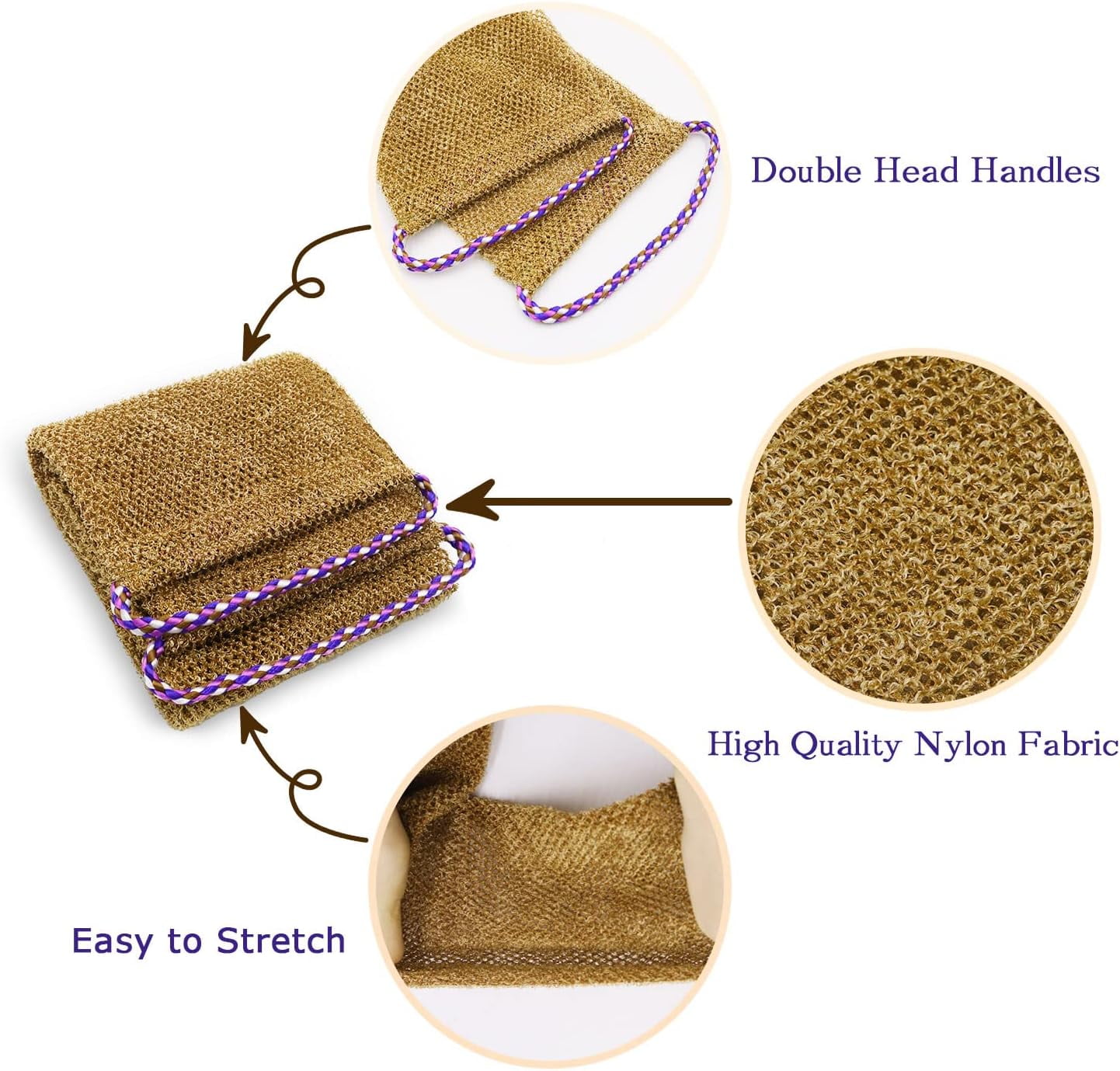 3 Pieces African Net Sponge with Handles Long African Exfoliating Net Washcloth Bath Sponge Net Cloth Wash Net Body Back Scrubber for Shower Loofah, 31.5x5.9 31.5