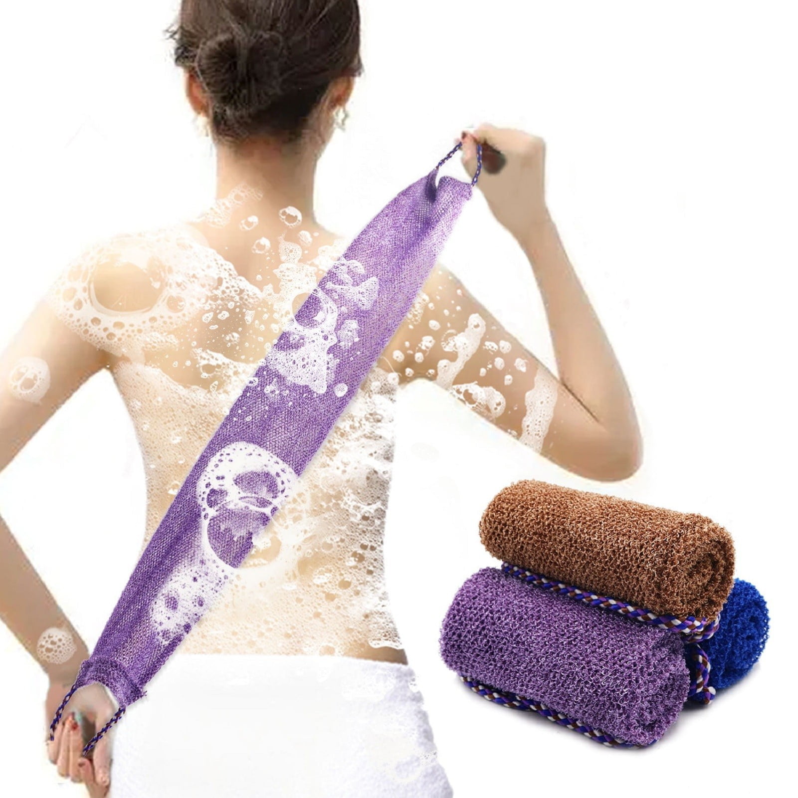 3 Pieces African Net Sponge with Handles Long African Exfoliating Net Washcloth Bath Sponge Net Cloth Wash Net Body Back Scrubber for Shower Loofah, 31.5x5.9 31.5