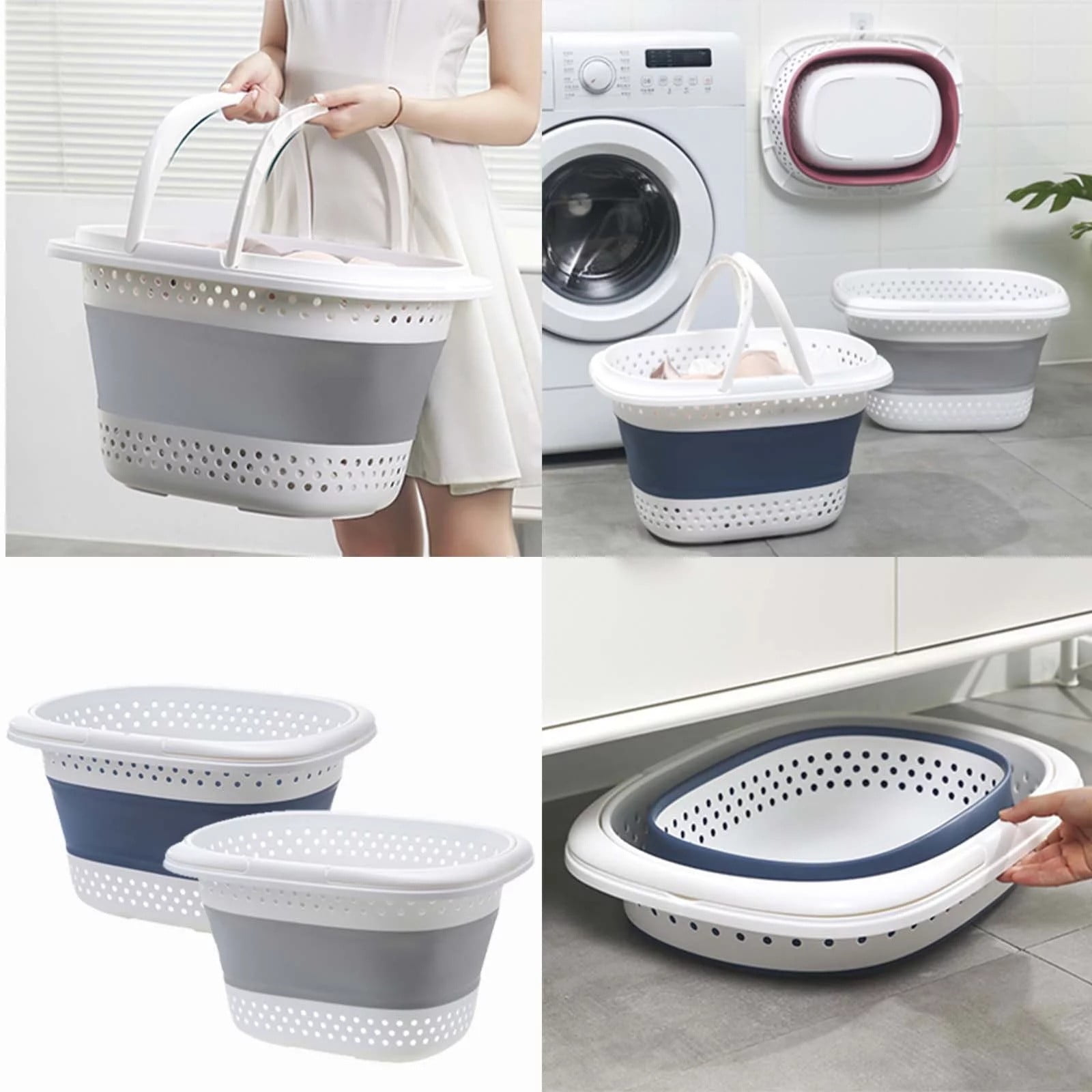 Collapsible Laundry Basket, Collapsible Laundry Basket with Handles, Foldable Laundry Basket Plastc,Pop Up Tall Storage Container/Organizer/Clothes Hamper for Laundry, 12.8x16.73x11.02 12.8