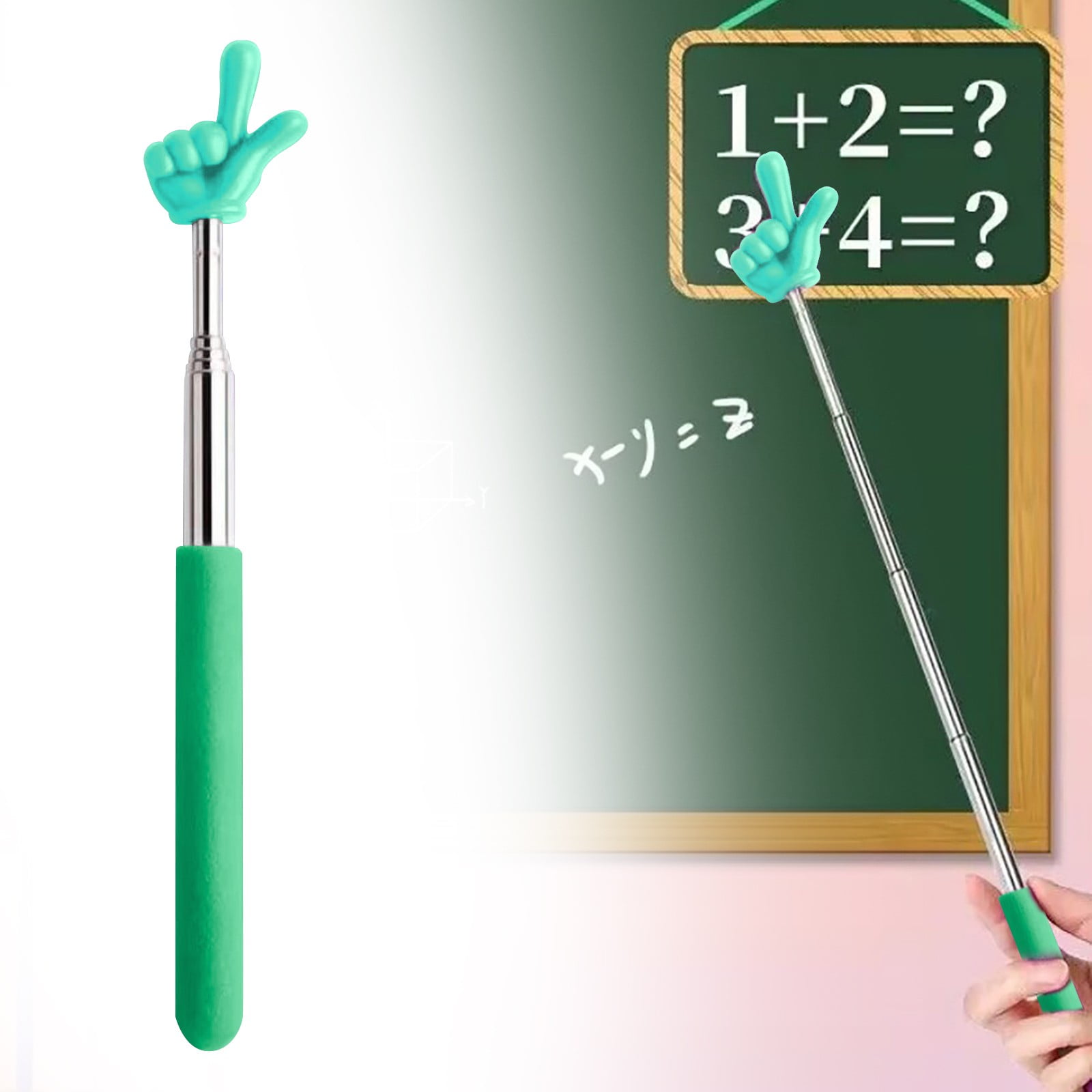 Retractable Teacher Pointer Sticks, 5 Colors Hand Pointer Stick, Student Finger Pointing Sticks, Extendable School Supplies for Reading, Classroom One Size Green - Image 1