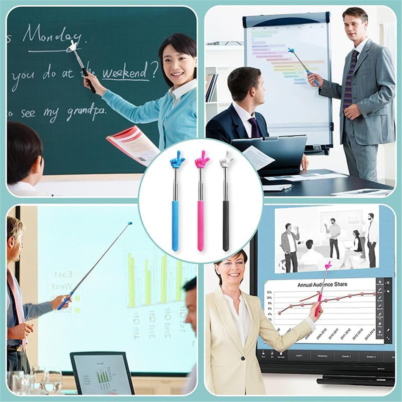 Retractable Teacher Pointer Sticks, 5 Colors Hand Pointer Stick, Student Finger Pointing Sticks, Extendable School Supplies for Reading, Classroom One Size Yellow - Image 3