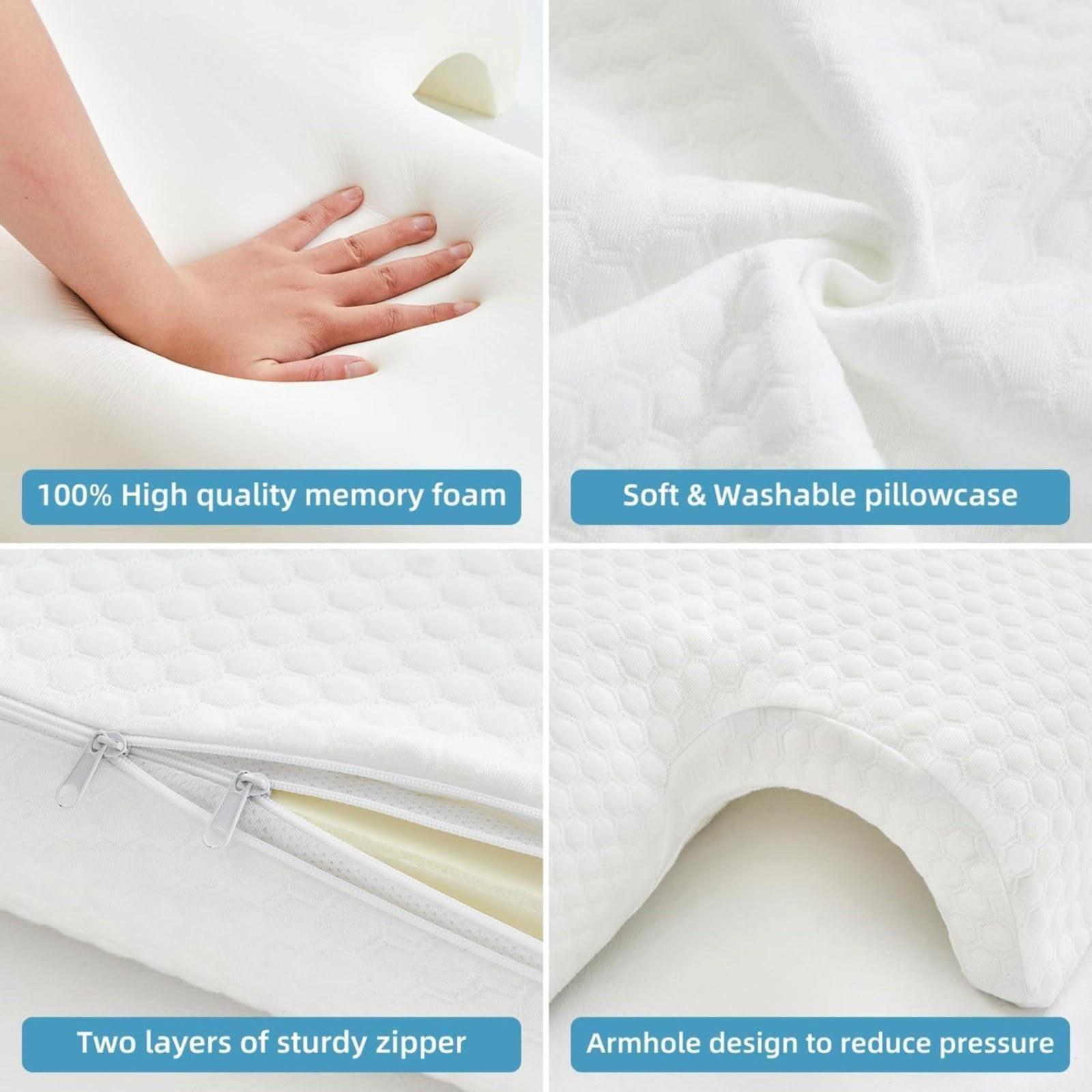 Memory Foam Cuddle Pillow, Shoulder Pillow for Side Sleepers, Arm Pillow with Arm Hole for Sleeping, Side Sleeper Pillow for Arm Pressure Relief with Breathable Pillowcase, 27.2x19.3 27.2