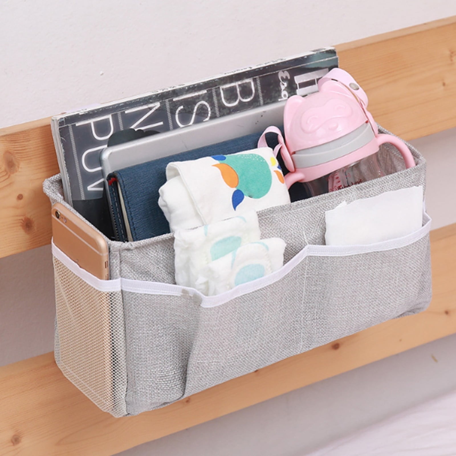 Bedside Caddy/Bedside Storage Bag Hanging Organizer for Bunk and Hospital Beds,Dorm Rooms Bed Rails,Can be Placed Glasses,Books,Mobile Phones,Keys (Grey), 12.2x4.33x6.29 12.2