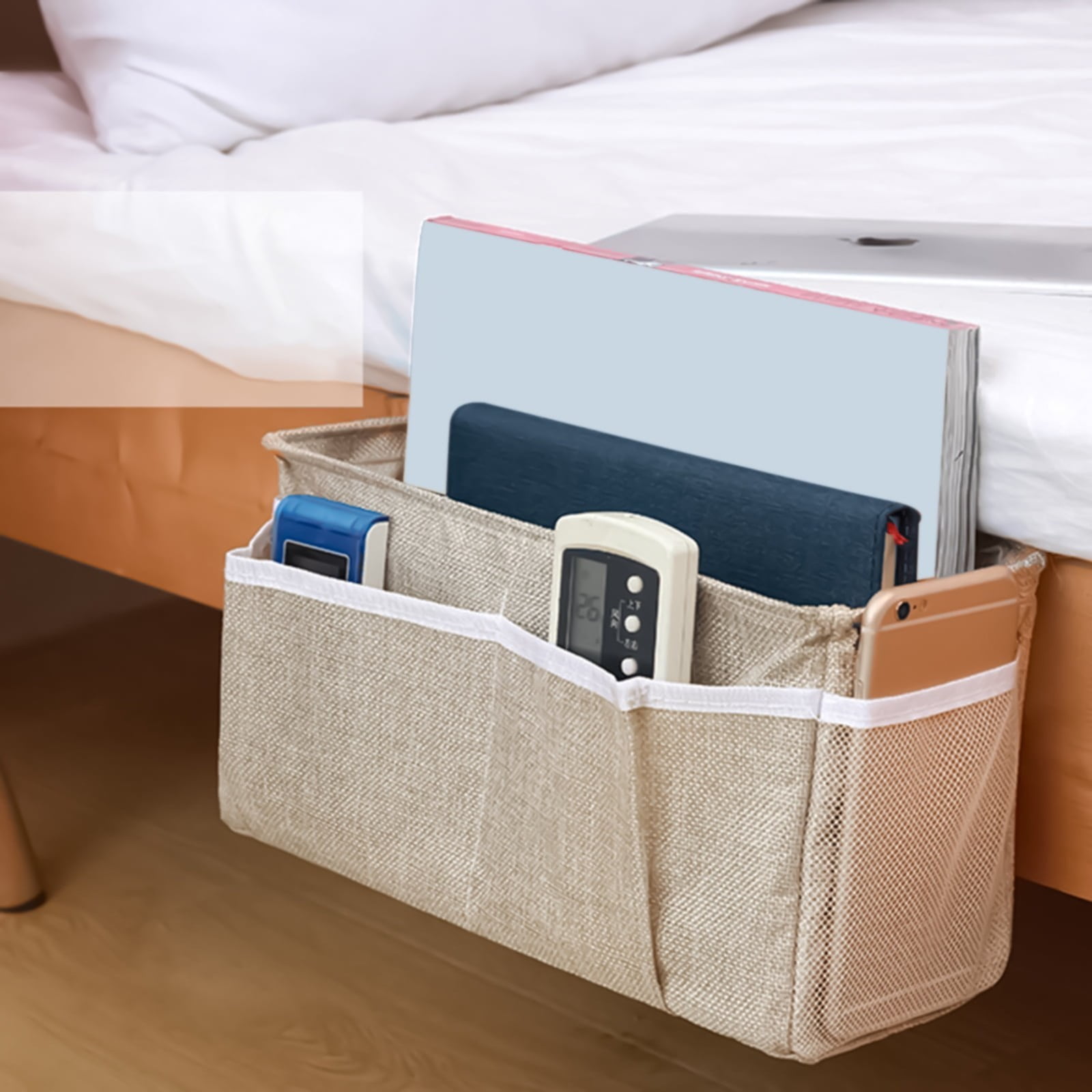 Bedside Caddy/Bedside Storage Bag Hanging Organizer for Bunk and Hospital Beds,Dorm Rooms Bed Rails,Can be Placed Glasses,Books,Mobile Phones,Keys (Grey), 12.2x4.33x6.29 12.2