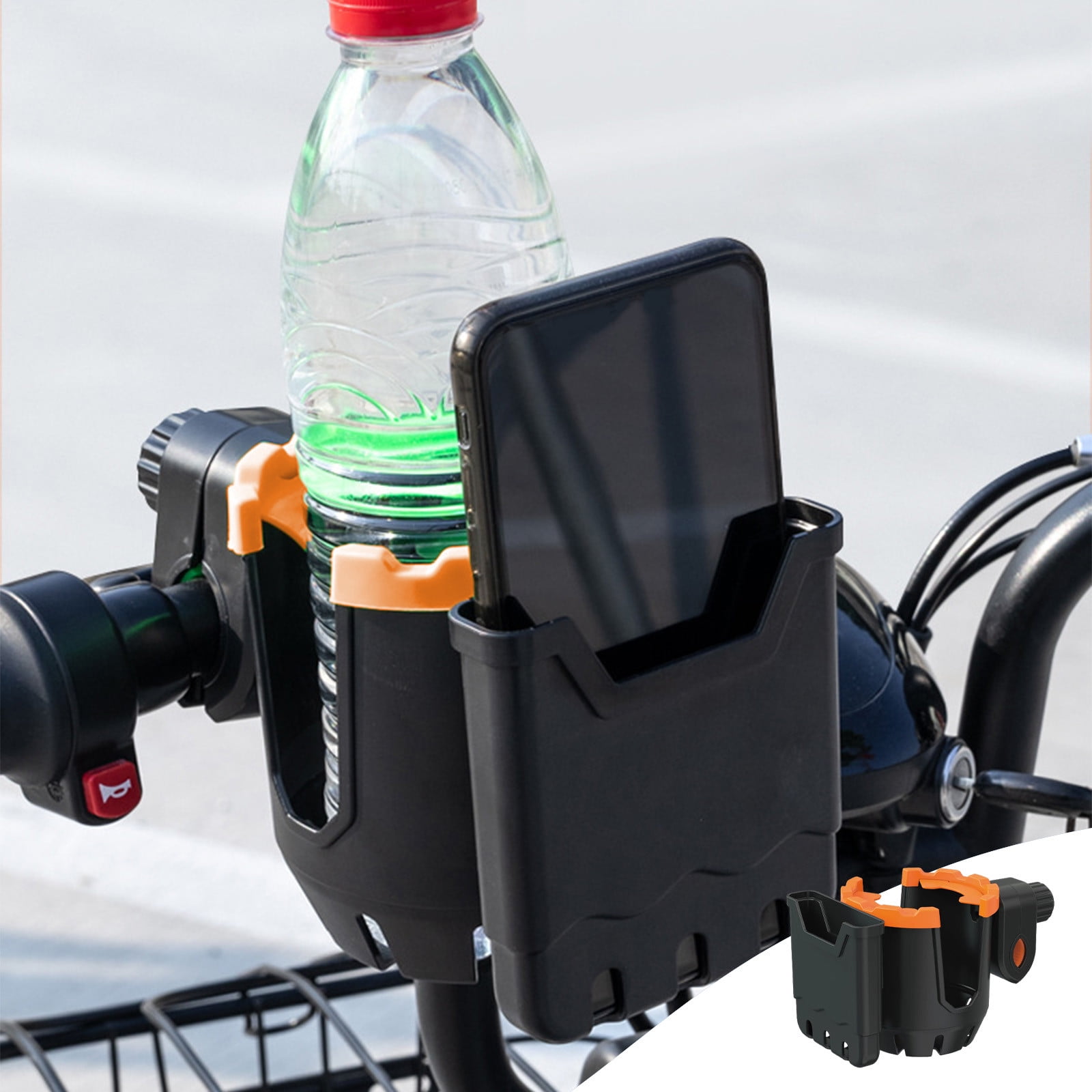 2-in-1 Adjustable Drink Holder,Universal Cup Holder with Cell Phone Holder,Large Diameter Design Bike Cup Holder for Wheelchair Walker Bike OG Orange - Image 2