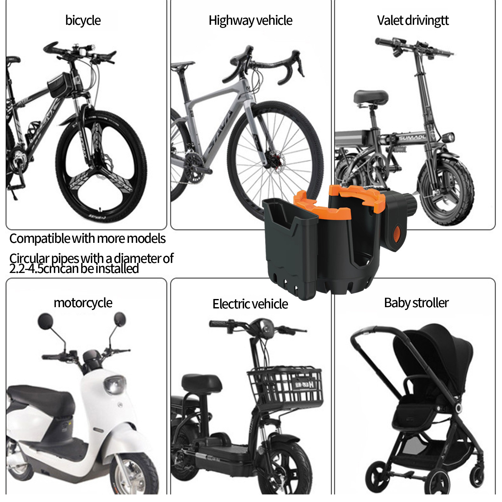 2-in-1 Adjustable Drink Holder,Universal Cup Holder with Cell Phone Holder,Large Diameter Design Bike Cup Holder for Wheelchair Walker Bike OG Orange - Image 4