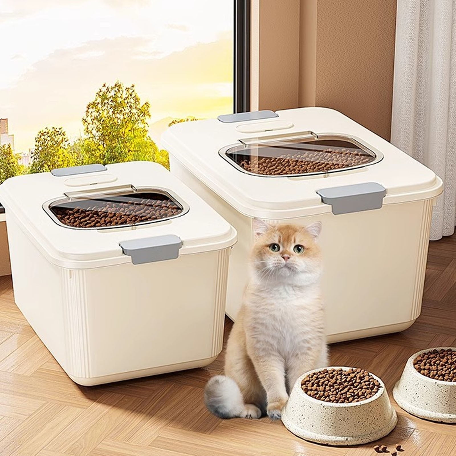 Airtight Pet Food Storage Container for Dog Cat Food Up to 10lbs Large Dry Food Bin with Measuring Cup Lids for Treats and Other Pets (10 LB), 6.31x9.44x7.08 9.96