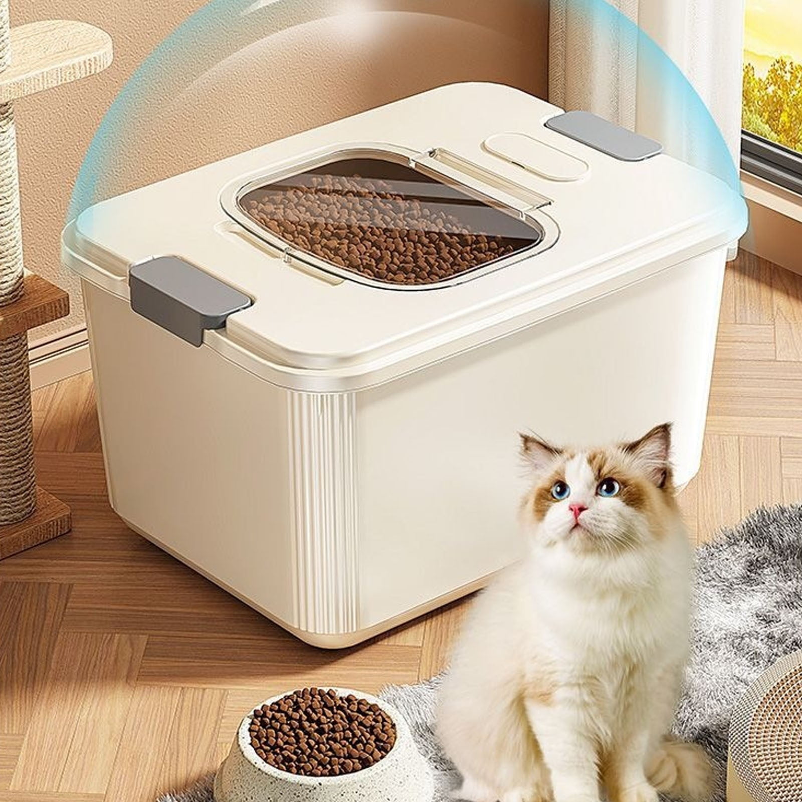 Airtight Pet Food Storage Container for Dog Cat Food Up to 10lbs Large Dry Food Bin with Measuring Cup Lids for Treats and Other Pets (10 LB), 6.31x9.44x7.08 9.96