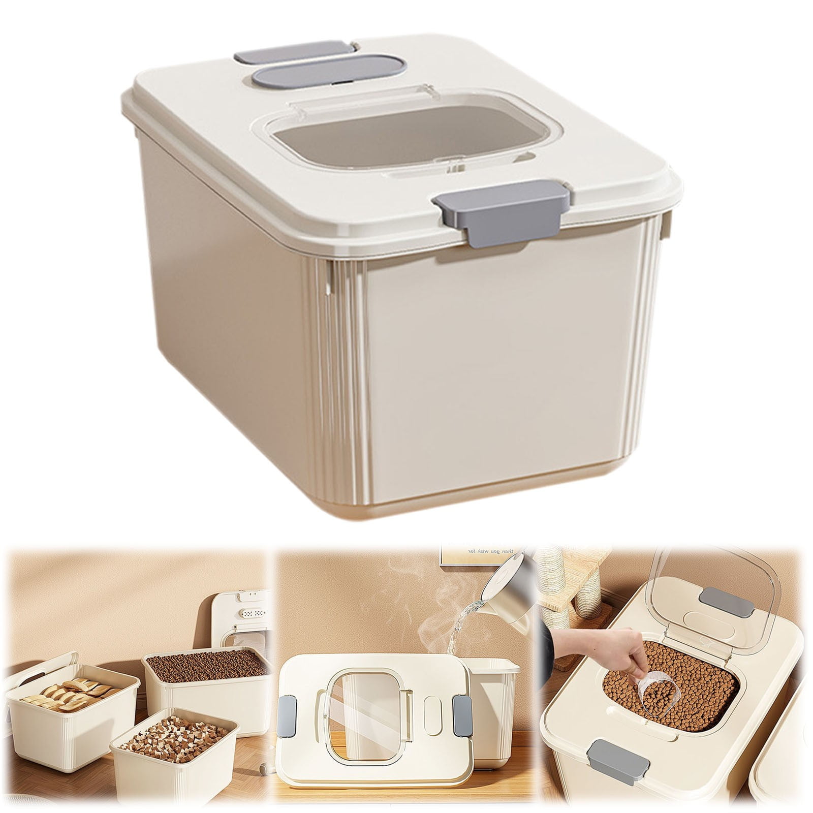 Airtight Pet Food Storage Container for Dog Cat Food Up to 10lbs Large Dry Food Bin with Measuring Cup Lids for Treats and Other Pets (10 LB), 6.31x9.44x7.08 7.99