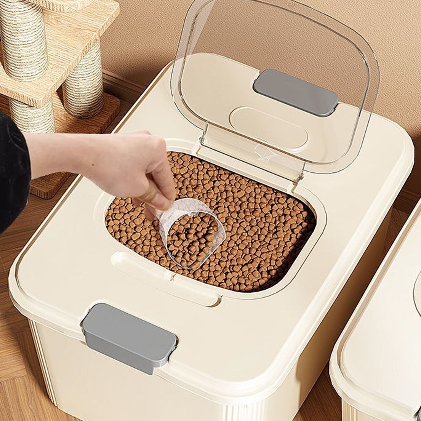 Airtight Pet Food Storage Container for Dog Cat Food Up to 10lbs Large Dry Food Bin with Measuring Cup Lids for Treats and Other Pets (10 LB), 6.31x9.44x7.08 7.99