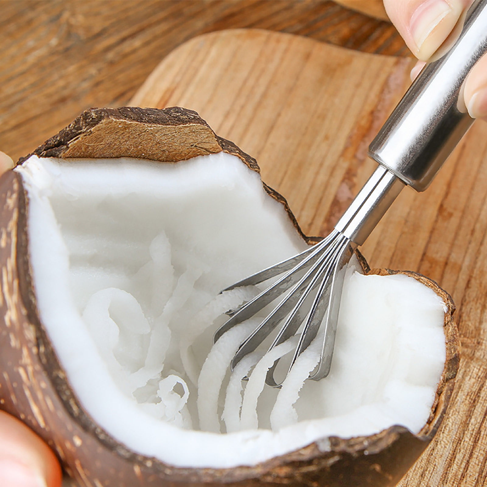Stainless Steel Coconut Scraper, Manual Multi-Purpose Grater for Fruits, Vegetables, Fish Scales, Kitchen Tool with Suction Base & Safety Guard 7.67