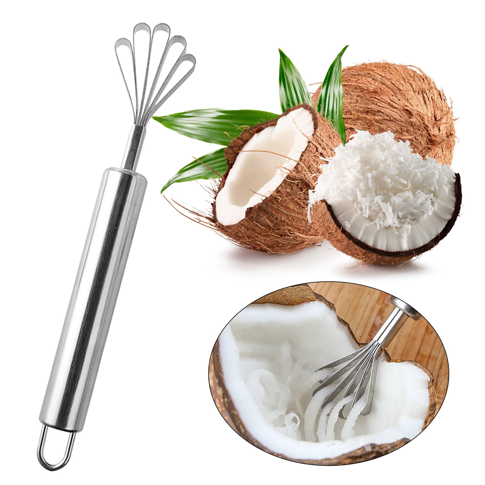 Stainless Steel Coconut Scraper, Manual Multi-Purpose Grater for Fruits, Vegetables, Fish Scales, Kitchen Tool with Suction Base & Safety Guard 7.67