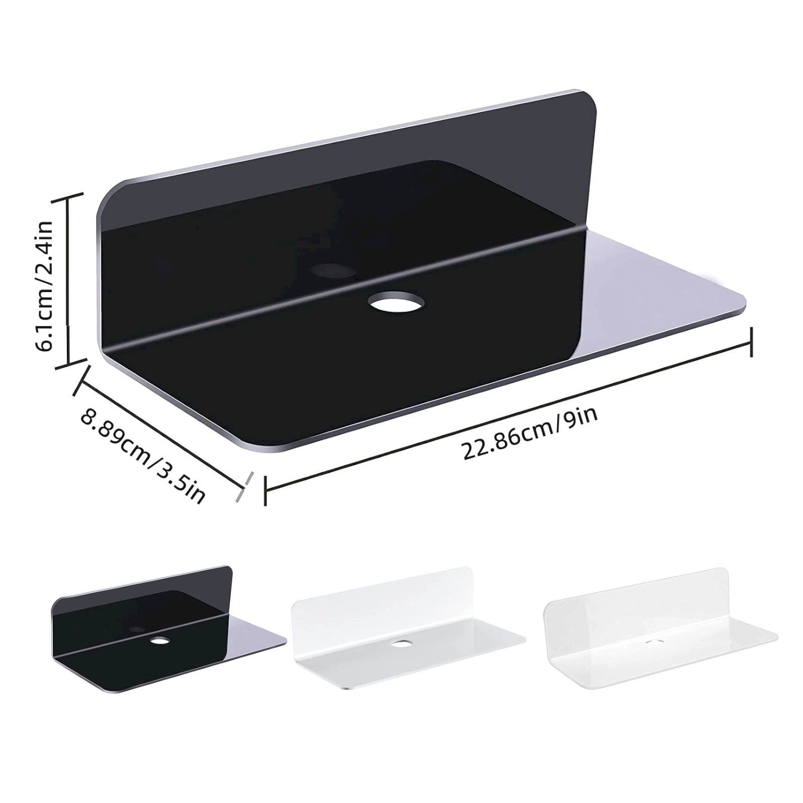 Acrylic Floating Shelves, 9 Inch Acrylic Wall Mounted Hanging Shelf Bookshelf for Bedroom, Gaming Room, Living Room, Bathroom, Office, 3.5x9.0x2.4 3.5