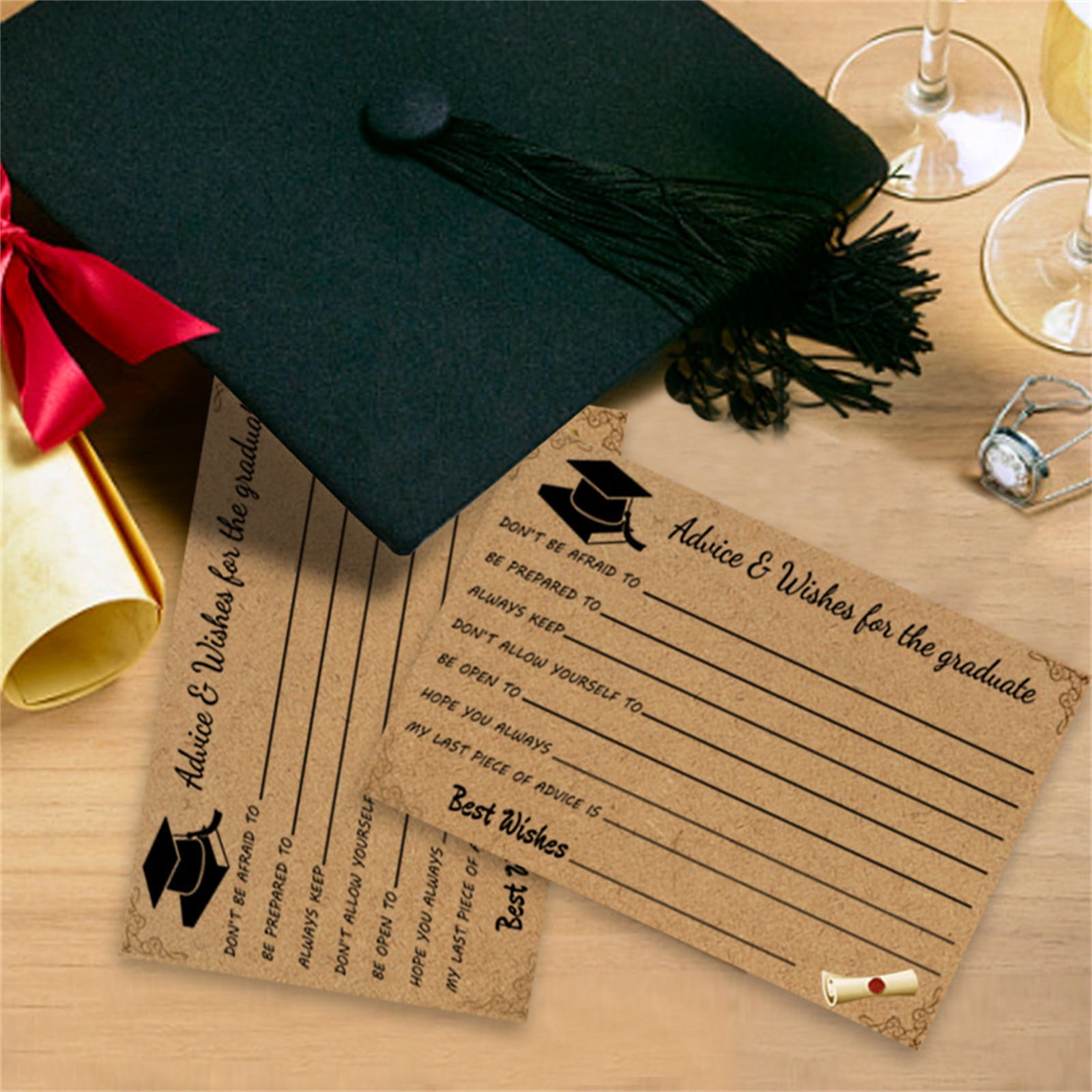 Graduation Advice And Well Wishes Cards For Graduates - Class Of 2025 Grad Cap & Diploma Fill-In Advice Cards For High School, College Grad Party Supplies (Retro Kraft Paper), 10 PCS, 6.1x4.13 6.1x4.13