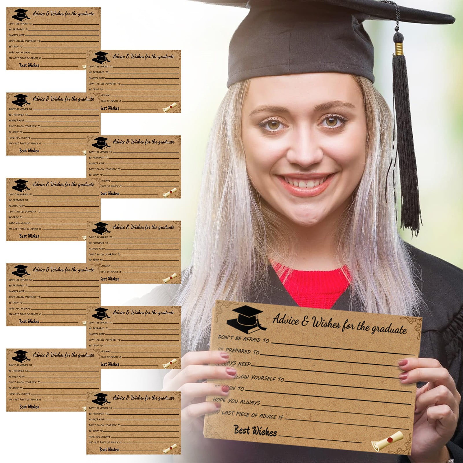 Graduation Advice And Well Wishes Cards For Graduates - Class Of 2025 Grad Cap & Diploma Fill-In Advice Cards For High School, College Grad Party Supplies (Retro Kraft Paper), 10 PCS, 6.1x4.13 6.1x4.13