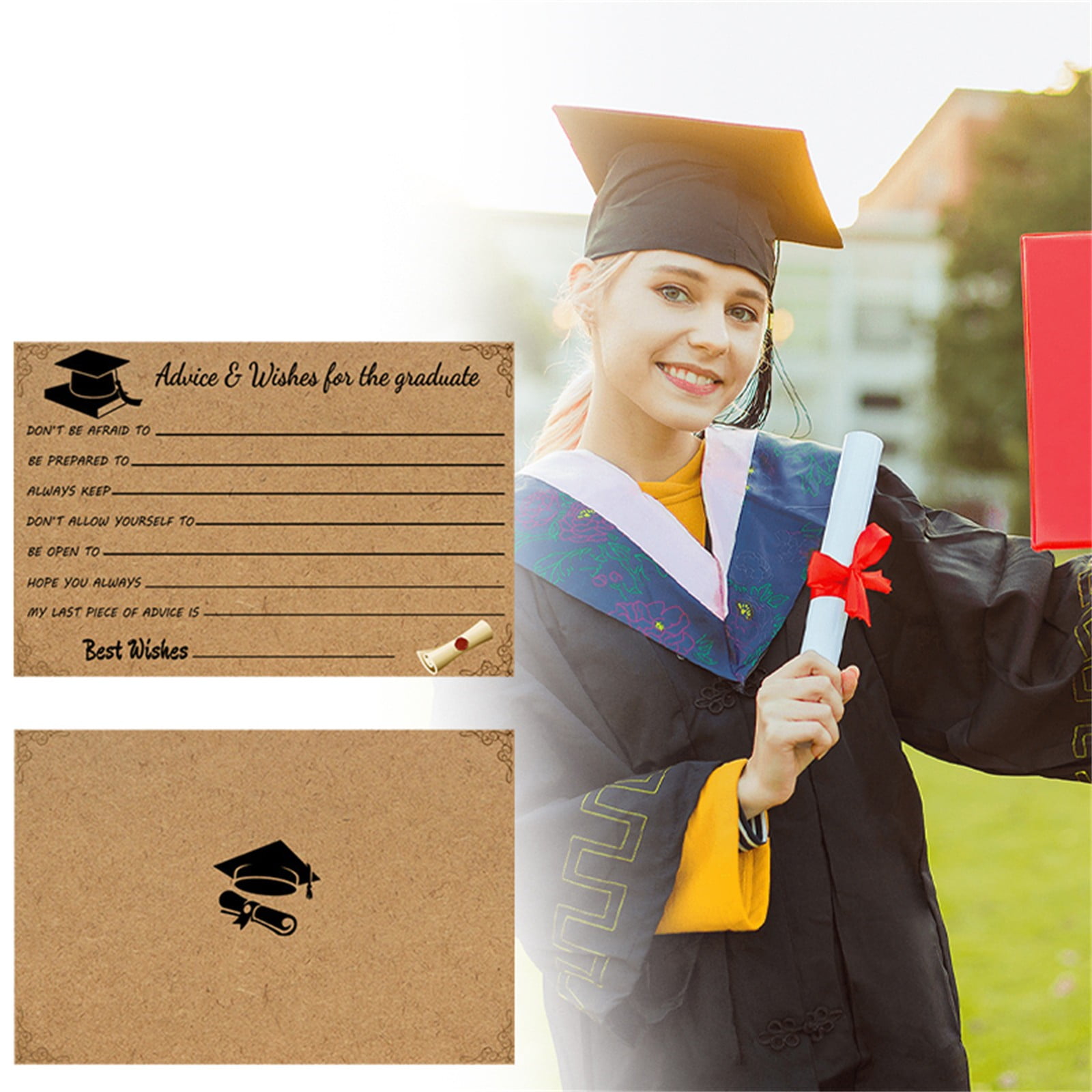 Graduation Advice And Well Wishes Cards For Graduates - Class Of 2025 Grad Cap & Diploma Fill-In Advice Cards For High School, College Grad Party Supplies (Retro Kraft Paper), 10 PCS, 6.1x4.13 6.1x4.13