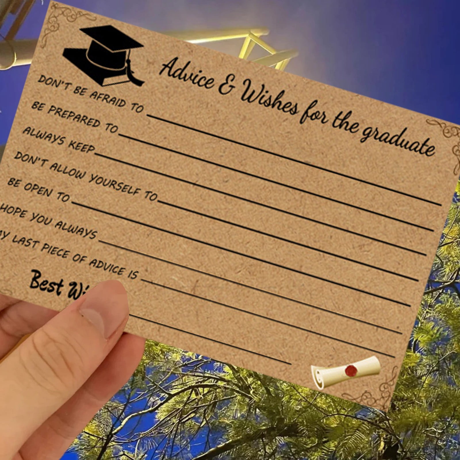 Graduation Advice And Well Wishes Cards For Graduates - Class Of 2025 Grad Cap & Diploma Fill-In Advice Cards For High School, College Grad Party Supplies (Retro Kraft Paper), 10 PCS, 6.1x4.13 6.1x4.13