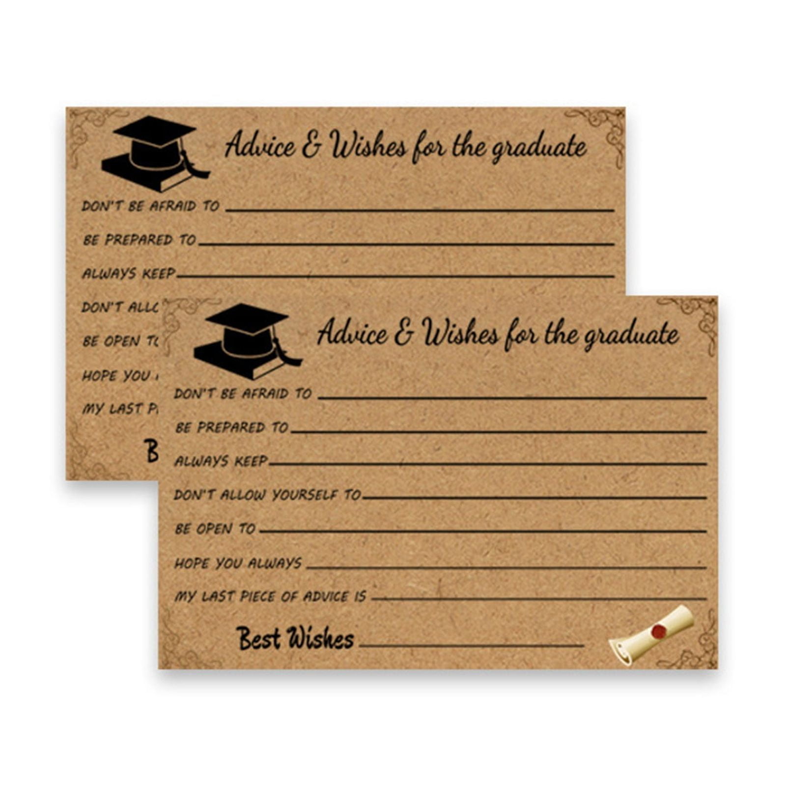 Graduation Advice And Well Wishes Cards For Graduates - Class Of 2025 Grad Cap & Diploma Fill-In Advice Cards For High School, College Grad Party Supplies (Retro Kraft Paper), 10 PCS, 6.1x4.13 6.1x4.13