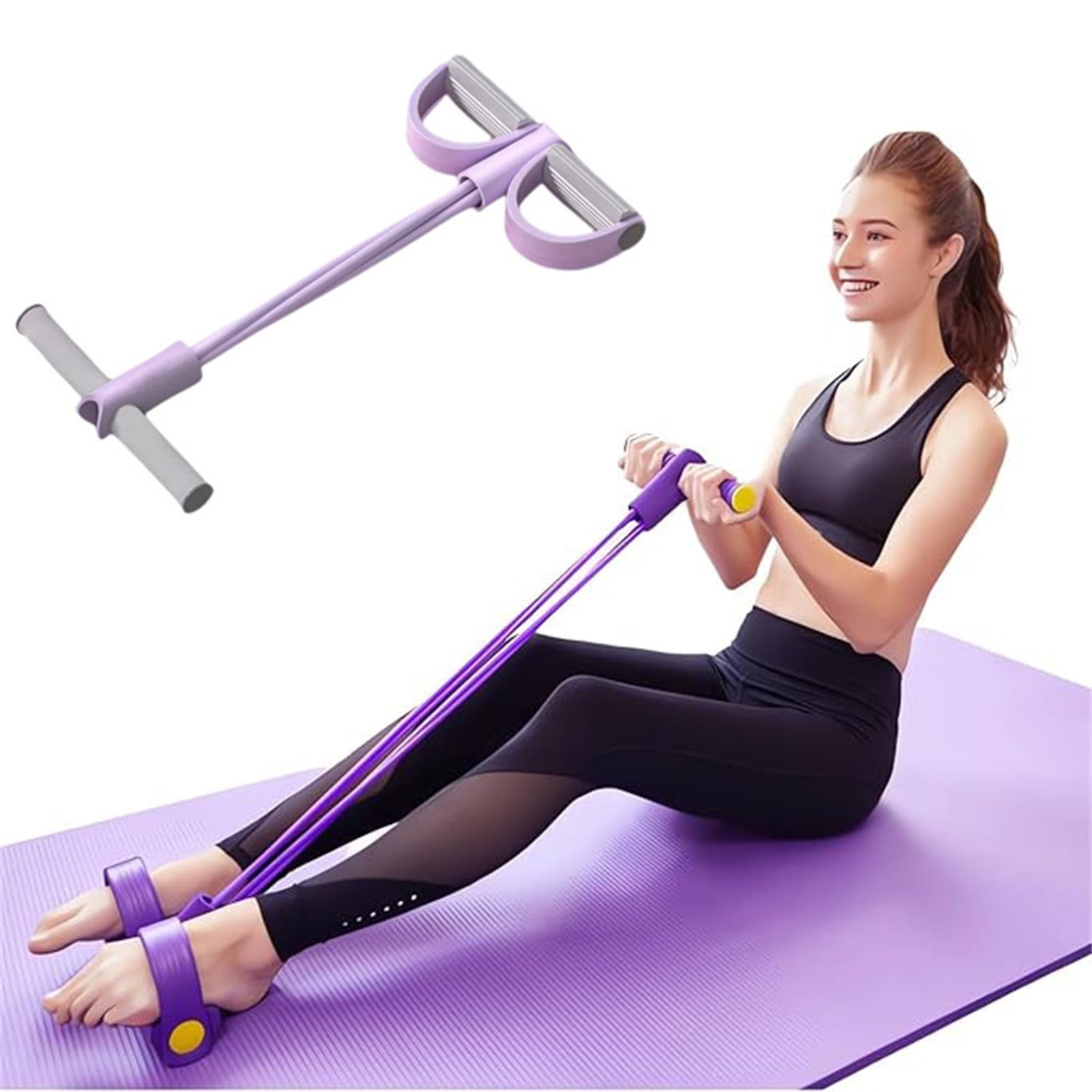 Clearance！4-Tube Pedal Puller Resistance Rope - Foot Pedal Resistance Band,Yoga Elastic Exercise Bands, for Women Jump Fitness, Abdomen/Arm Weight/Waist/Leg Stretching Slimming Training Purple - Image 1