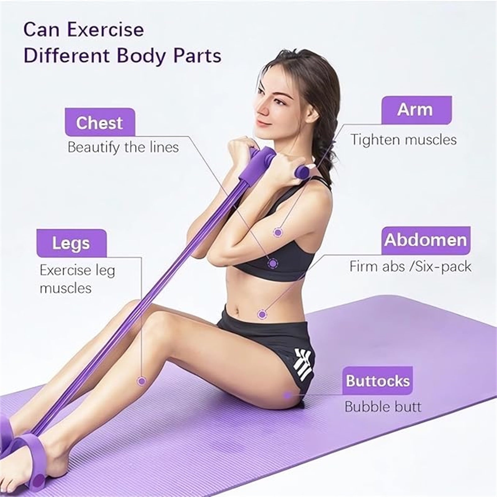 Clearance！4-Tube Pedal Puller Resistance Rope - Foot Pedal Resistance Band,Yoga Elastic Exercise Bands, for Women Jump Fitness, Abdomen/Arm Weight/Waist/Leg Stretching Slimming Training Purple - Image 3