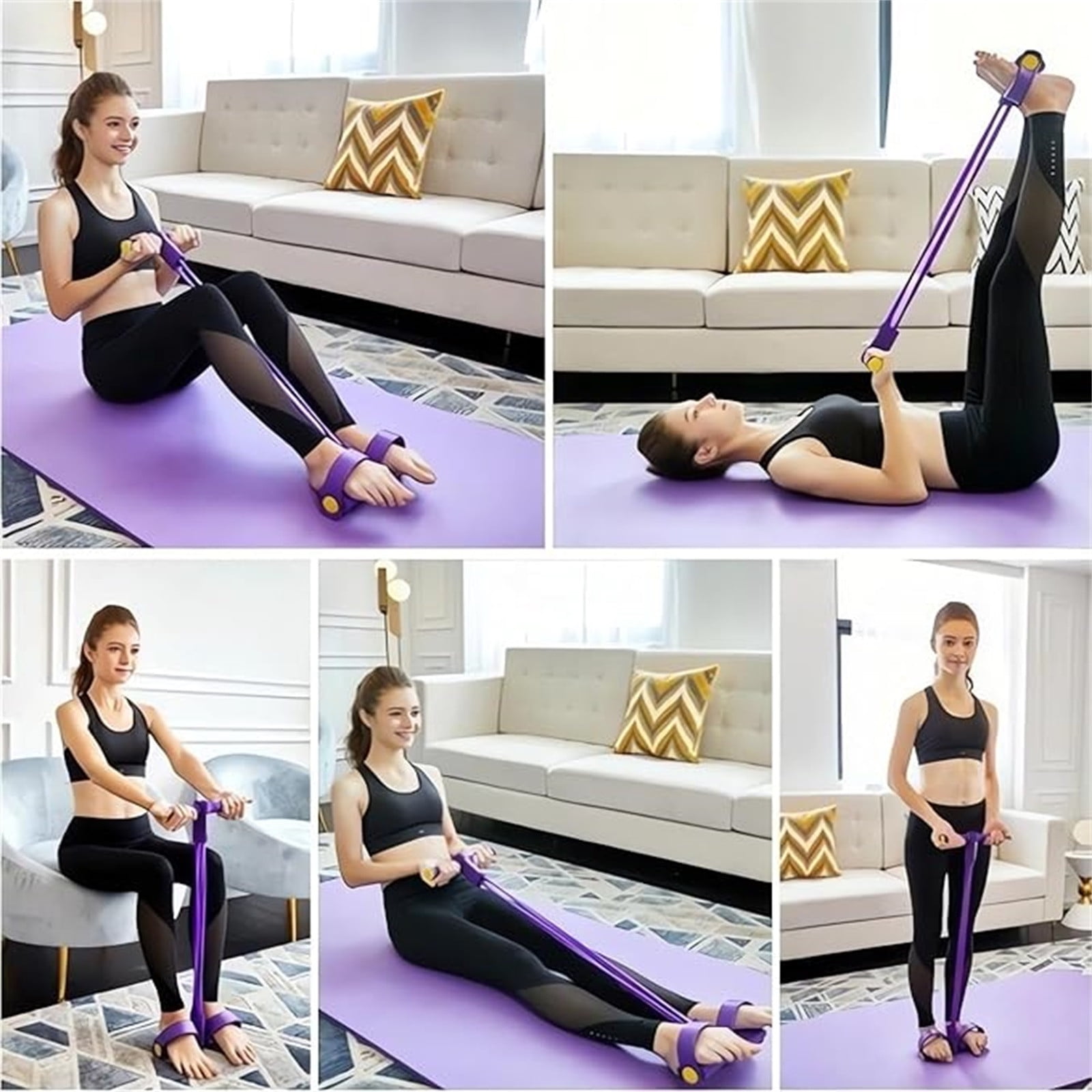 Clearance！4-Tube Pedal Puller Resistance Rope - Foot Pedal Resistance Band,Yoga Elastic Exercise Bands, for Women Jump Fitness, Abdomen/Arm Weight/Waist/Leg Stretching Slimming Training Purple - Image 4
