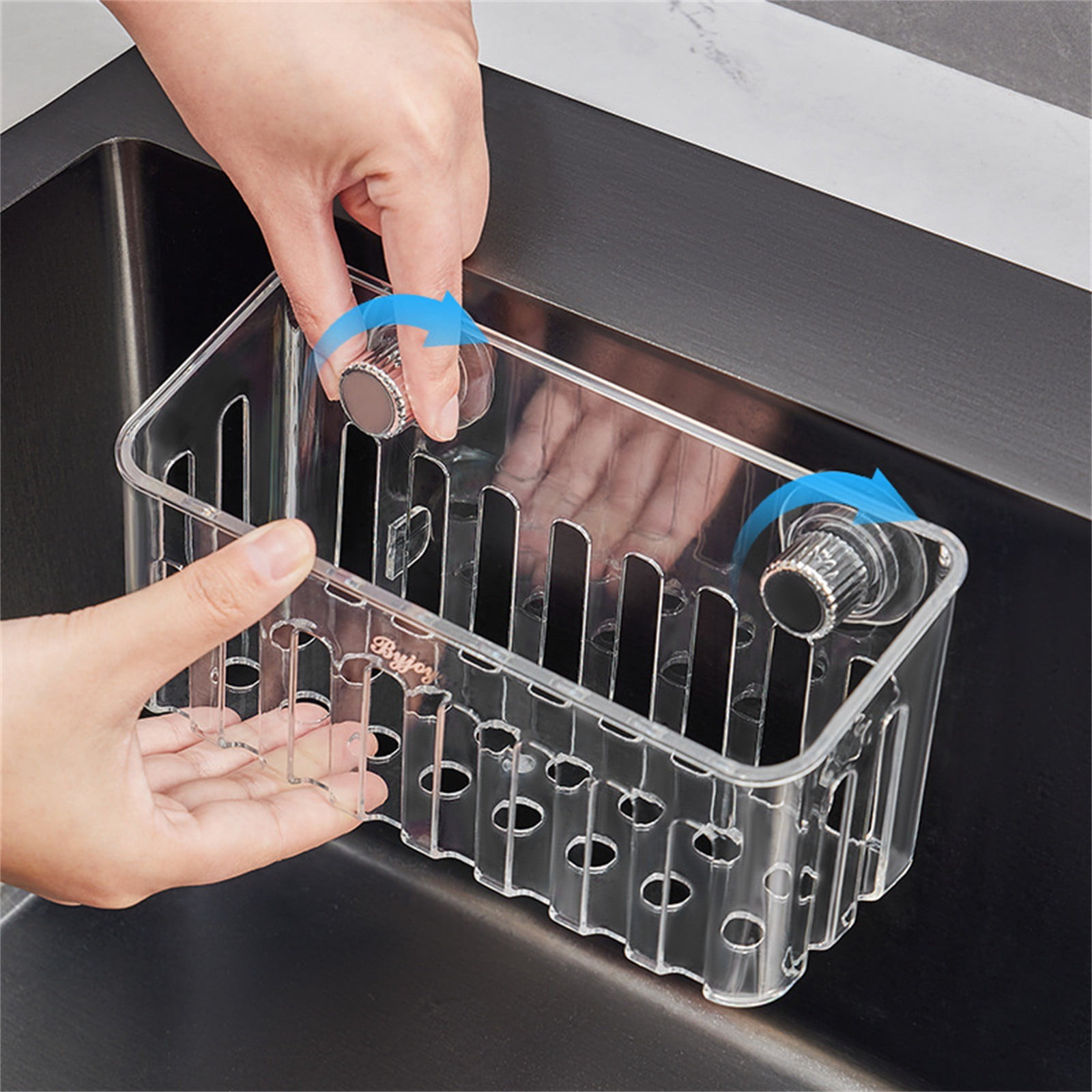 Kitchen Sponge Holder with Suction Cups, Removable Sink Caddy Organizer for Brushes, Dishcloths, Stainless Steel Drain Rack for Countertops Clear2 3.43x7.48' 3.43