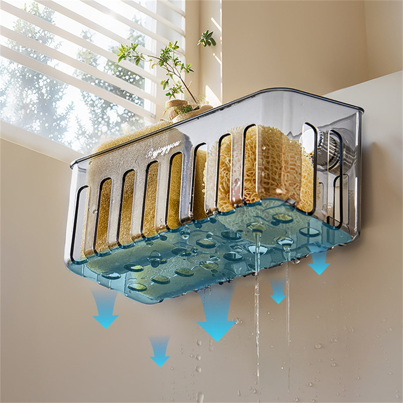 Kitchen Sponge Holder with Suction Cups, Removable Sink Caddy Organizer for Brushes, Dishcloths, Stainless Steel Drain Rack for Countertops Clear2 3.43x7.48' 3.43